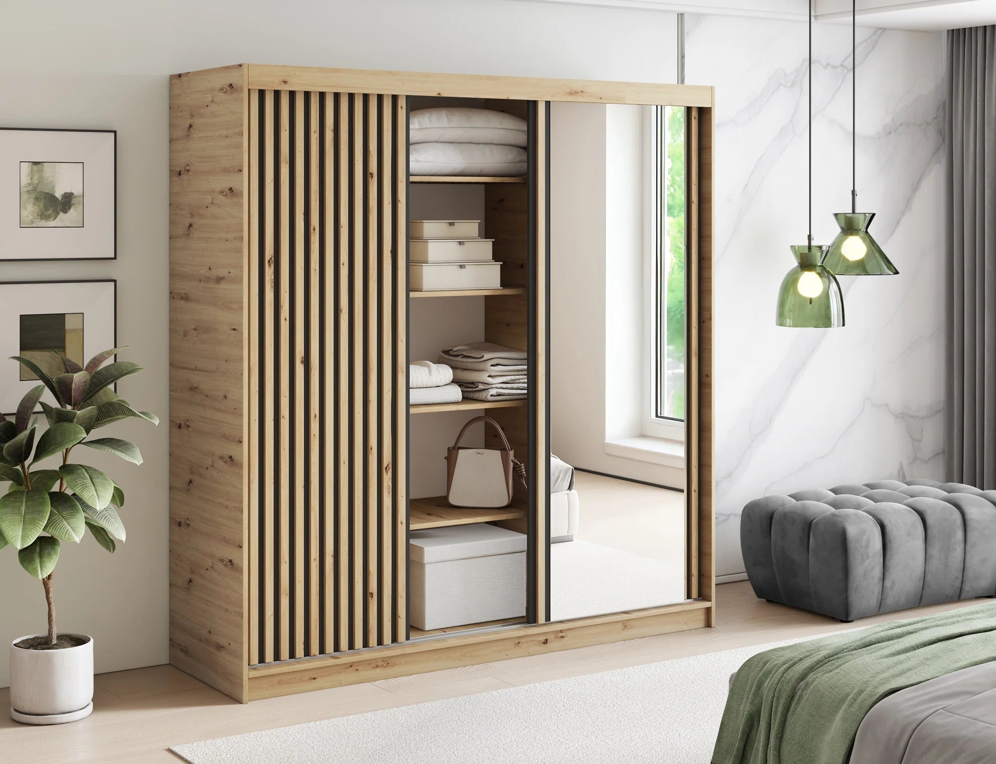 Eltap Emerio III 3D Sliding Wardrobe – Aristan Oak 180 cm with Mirrror