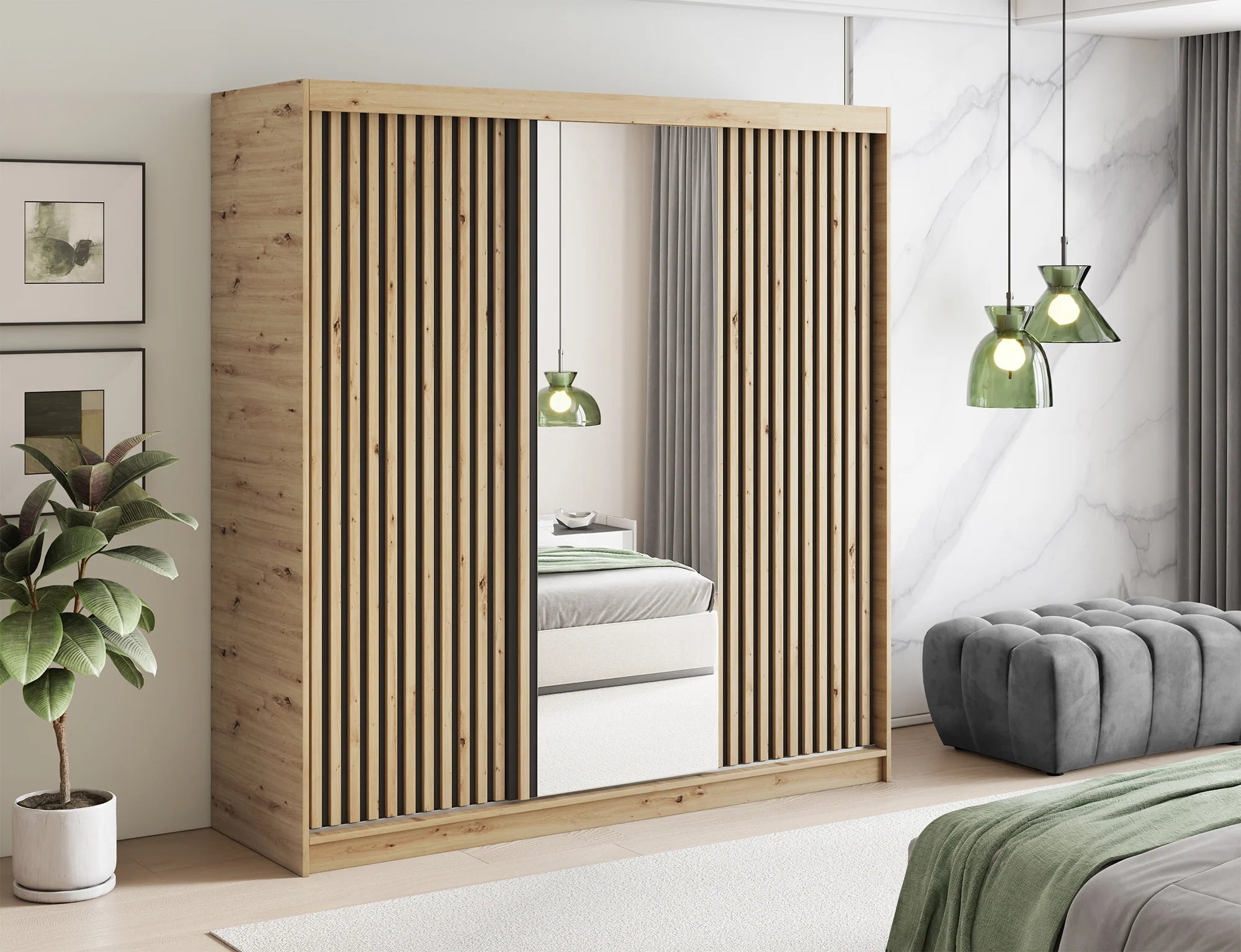 Eltap Emerio III 3D Sliding Wardrobe – Aristan Oak 180 cm with Mirrror