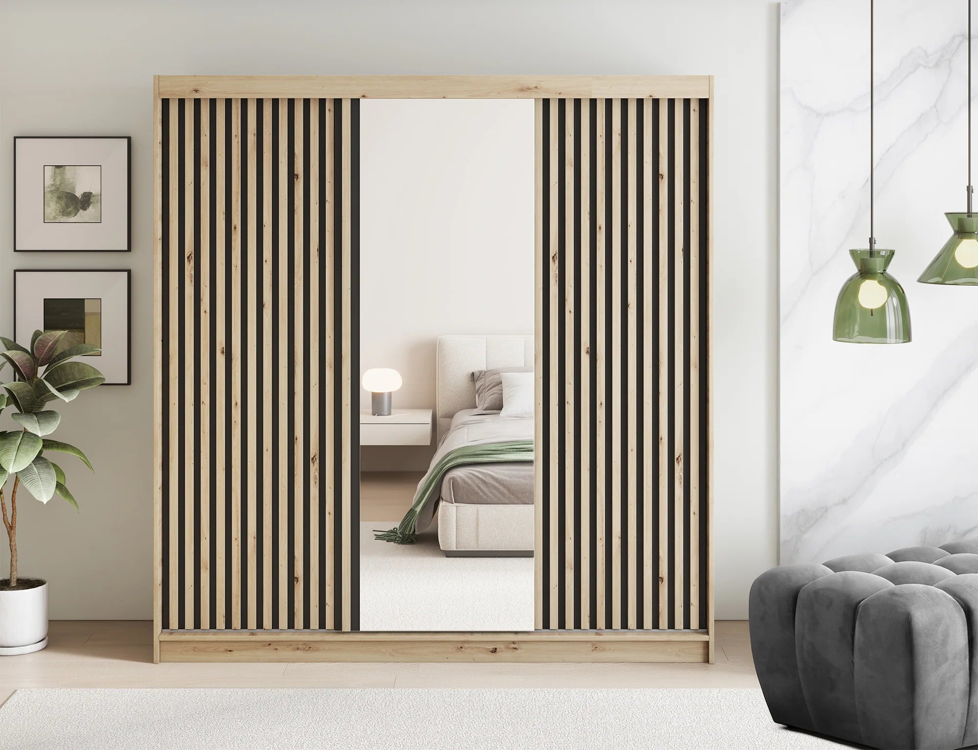 Eltap Emerio III 3D Sliding Wardrobe – Aristan Oak 180 cm with Mirrror