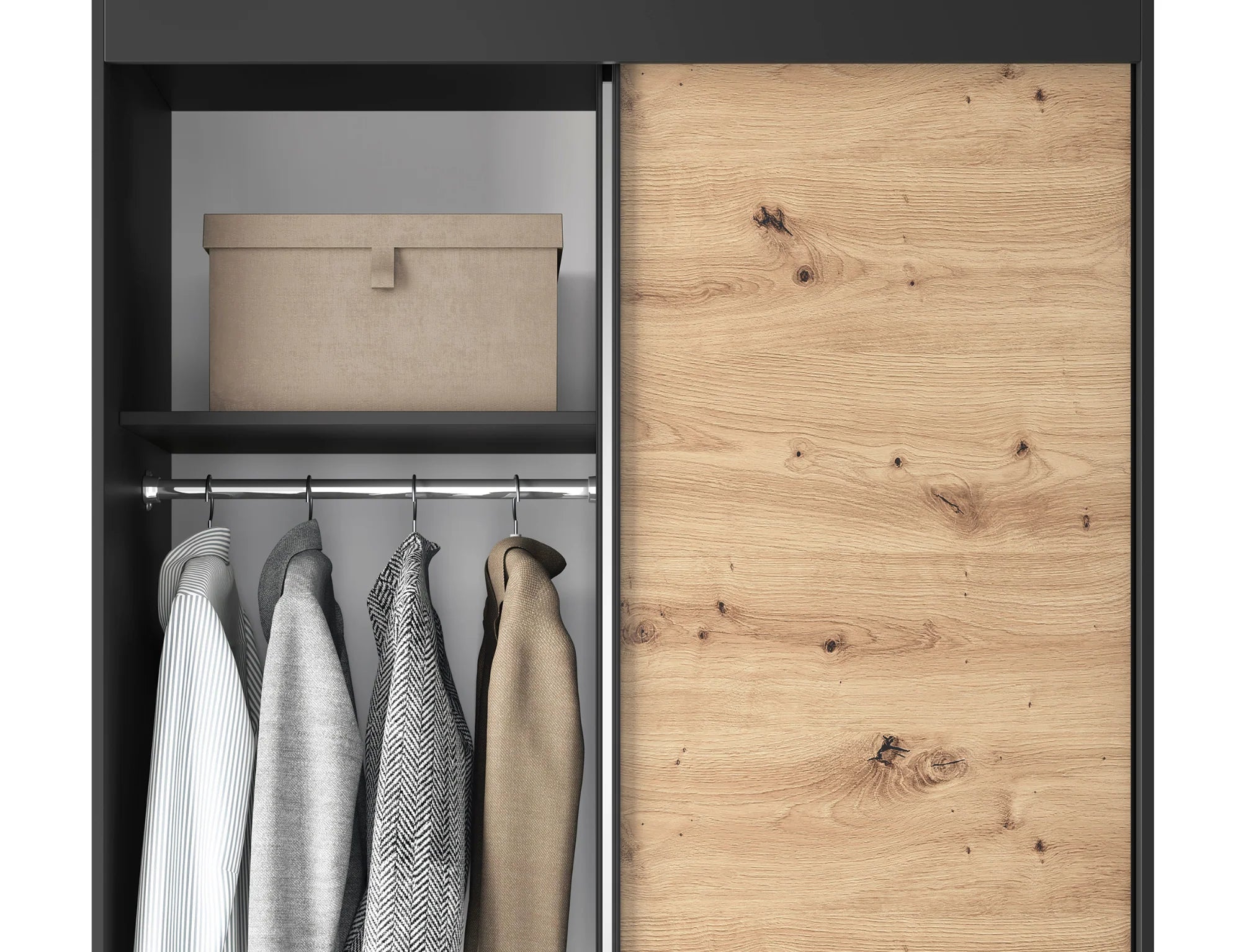 Eltap Esville II 2D Sliding Wardrobe – Black/Aristan Oak 120 cm with Mirror