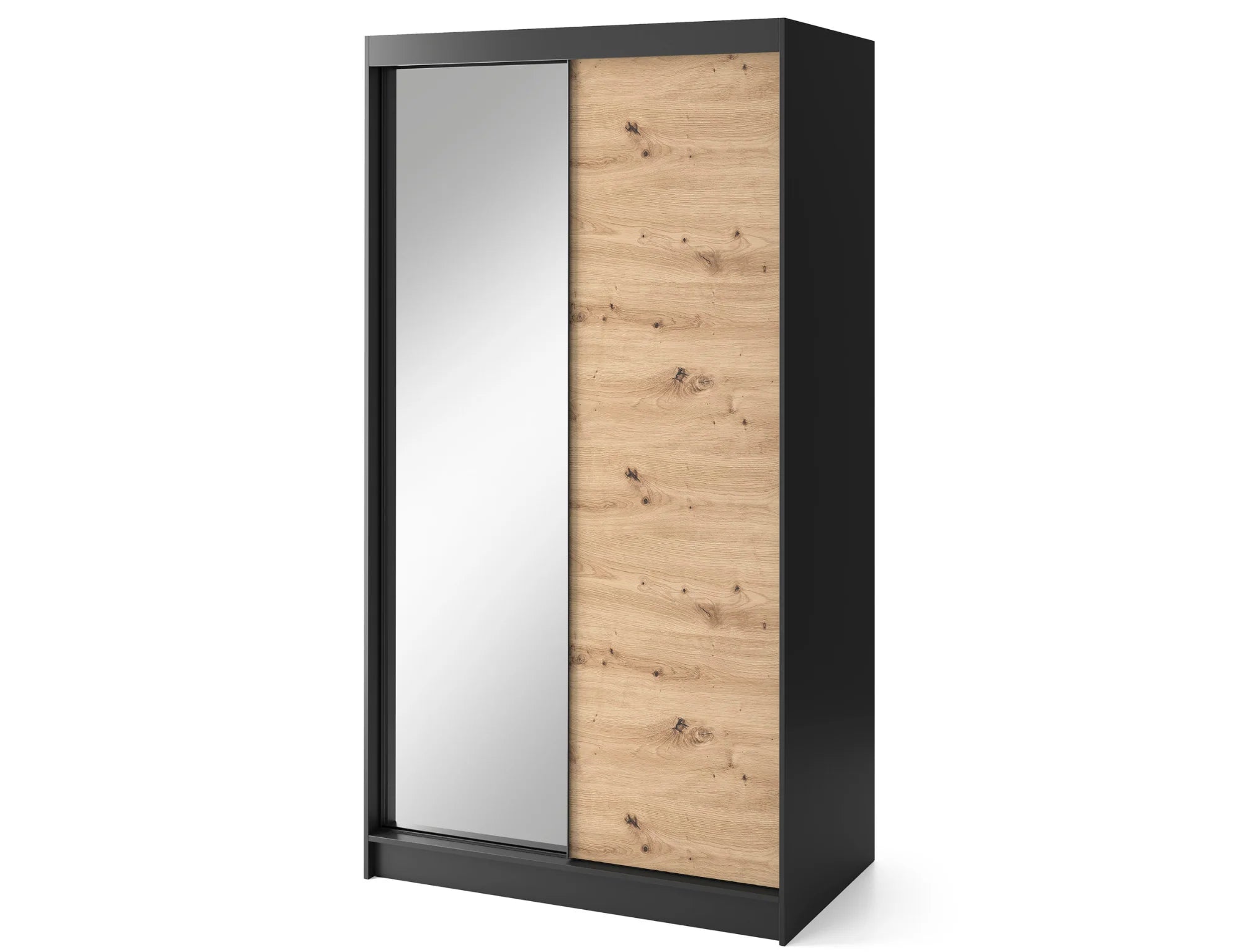 Eltap Esville II 2D Sliding Wardrobe – Black/Aristan Oak 120 cm with Mirror