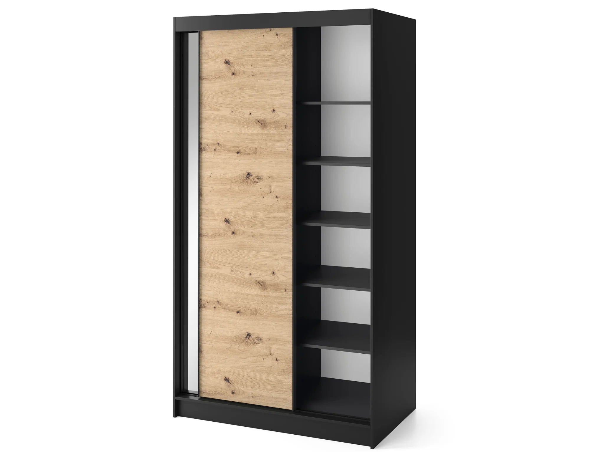 Eltap Esville II 2D Sliding Wardrobe – Black/Aristan Oak 120 cm with Mirror