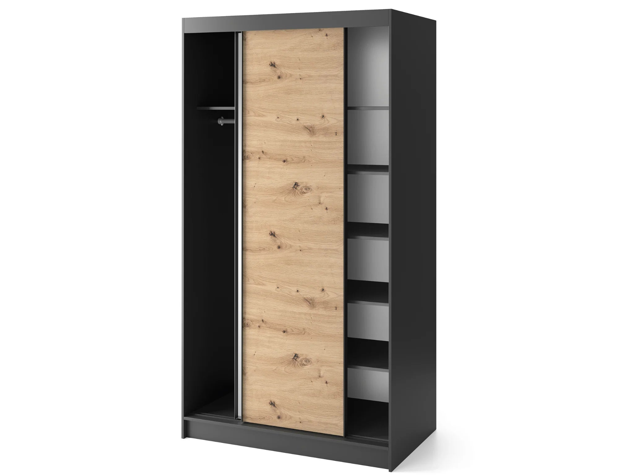Eltap Esville II 2D Sliding Wardrobe – Black/Aristan Oak 120 cm with Mirror