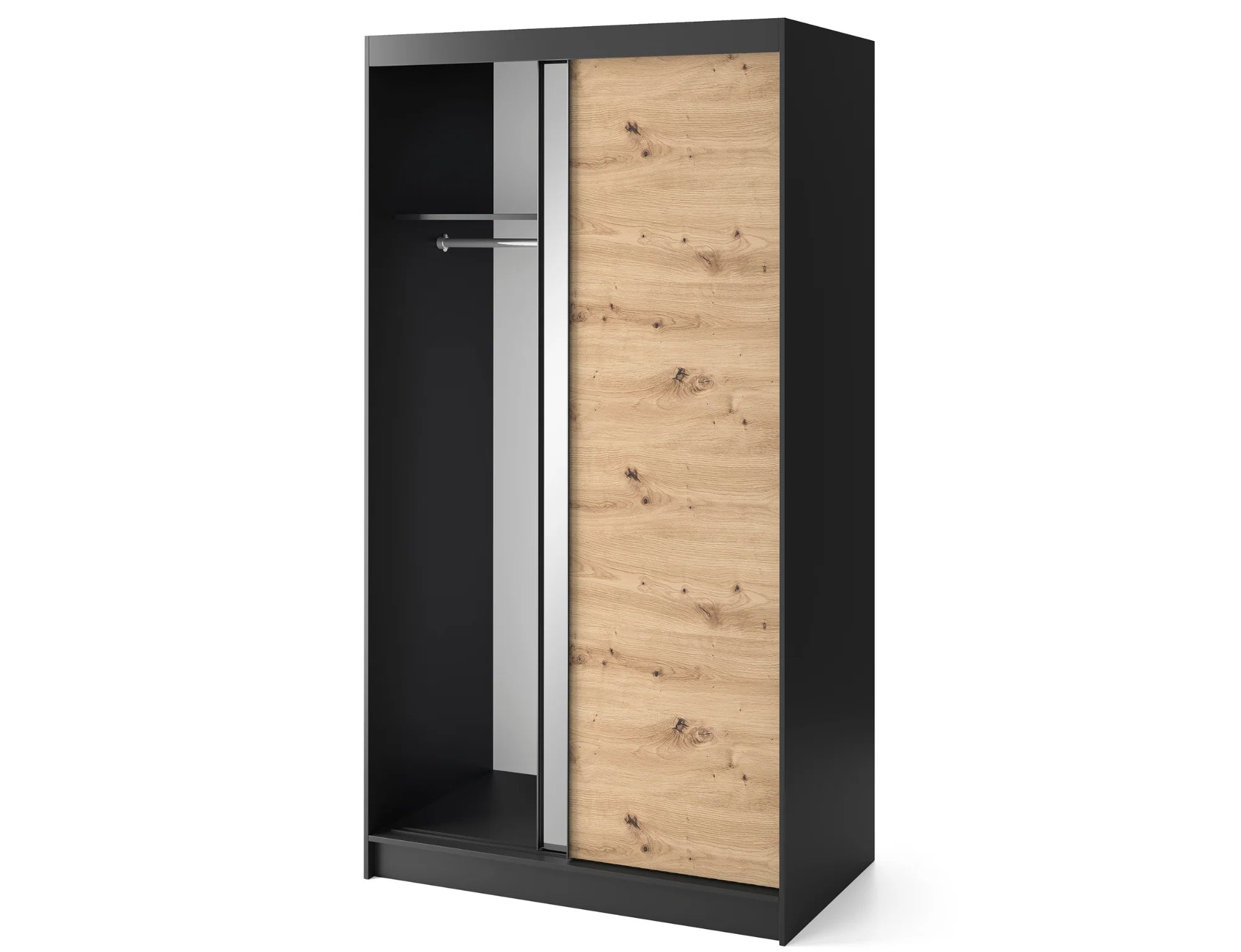 Eltap Esville II 2D Sliding Wardrobe – Black/Aristan Oak 120 cm with Mirror