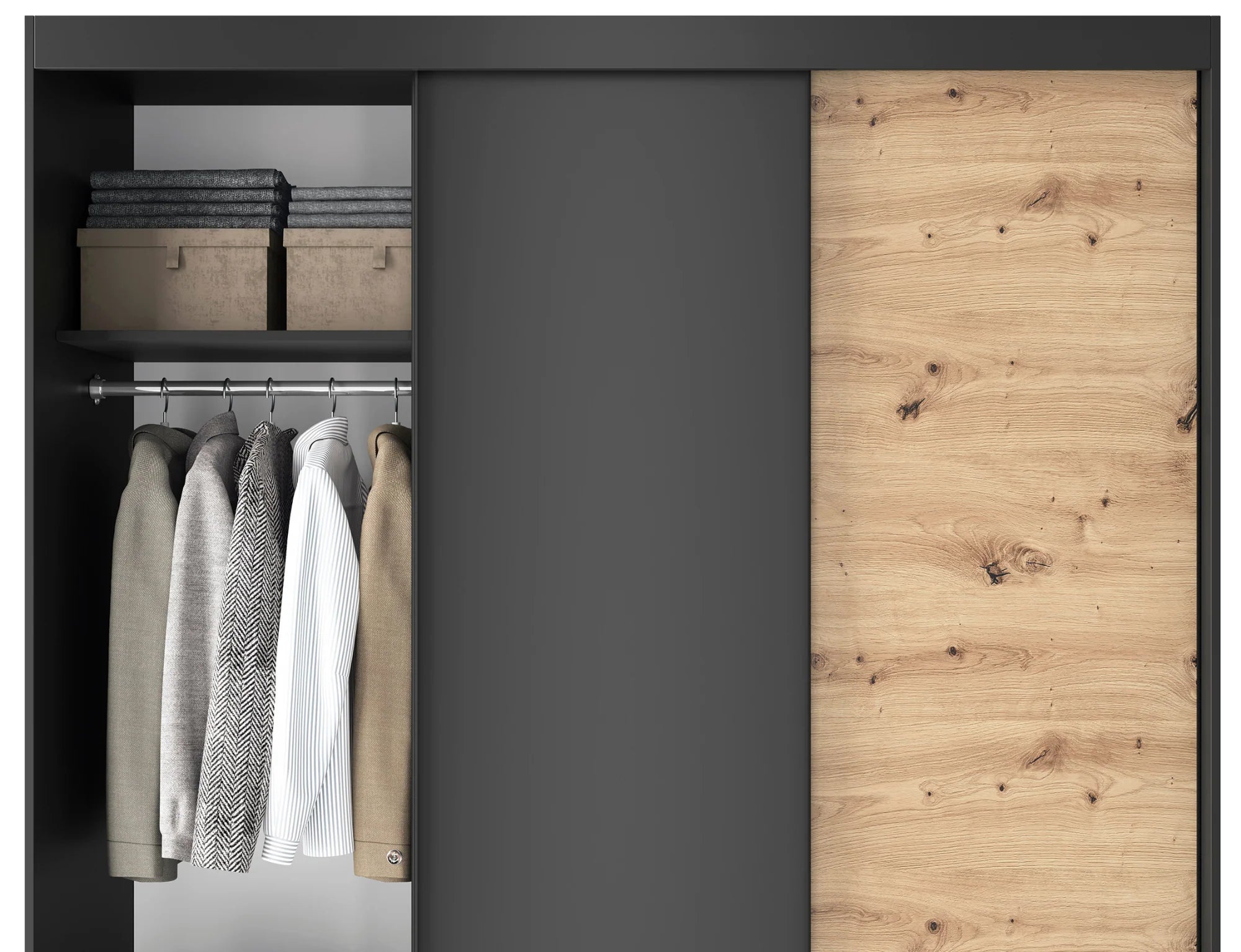 Eltap Esville III 3D Sliding Wardrobe – Black/Aristan Oak 180 cm