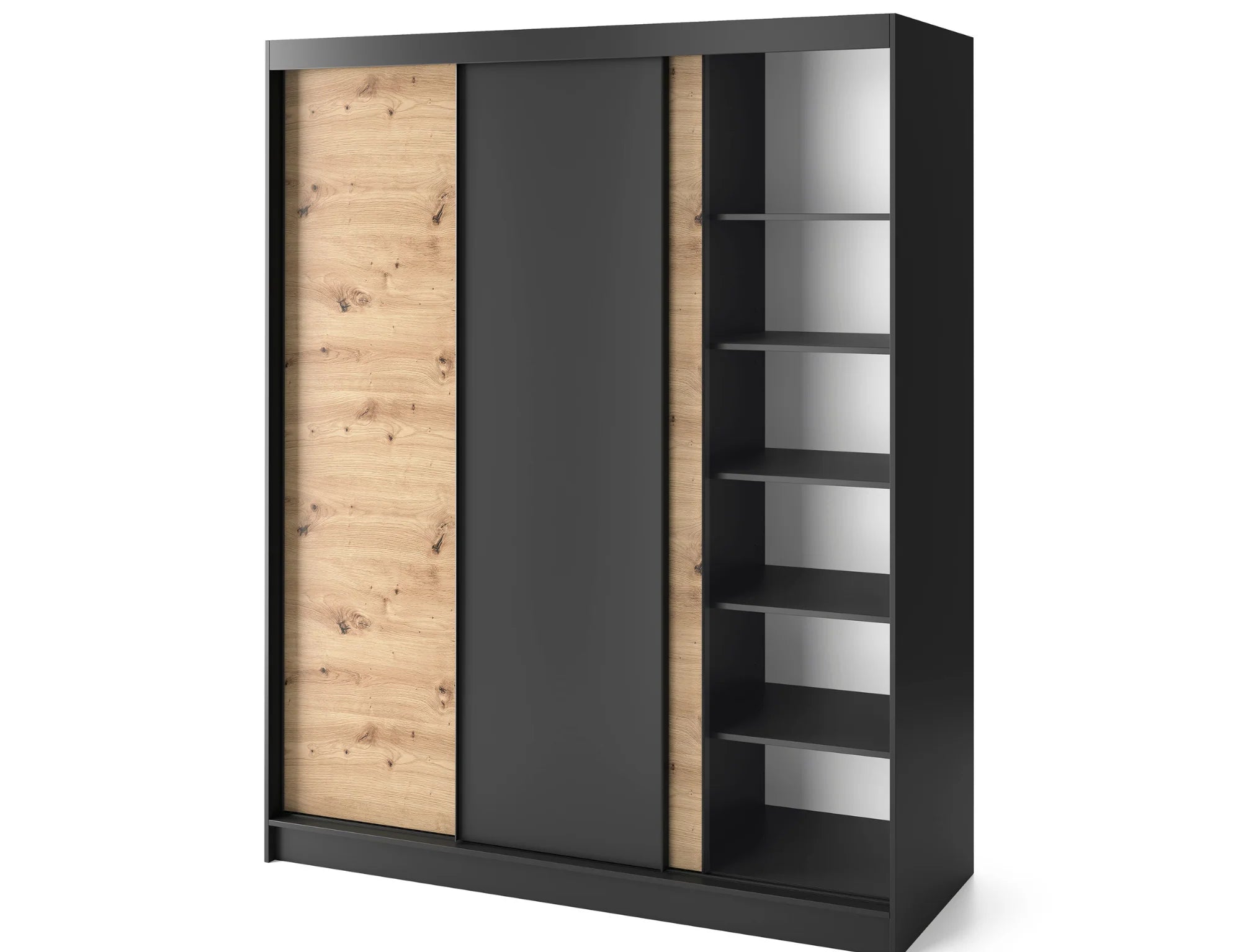 Eltap Esville III 3D Sliding Wardrobe – Black/Aristan Oak 180 cm