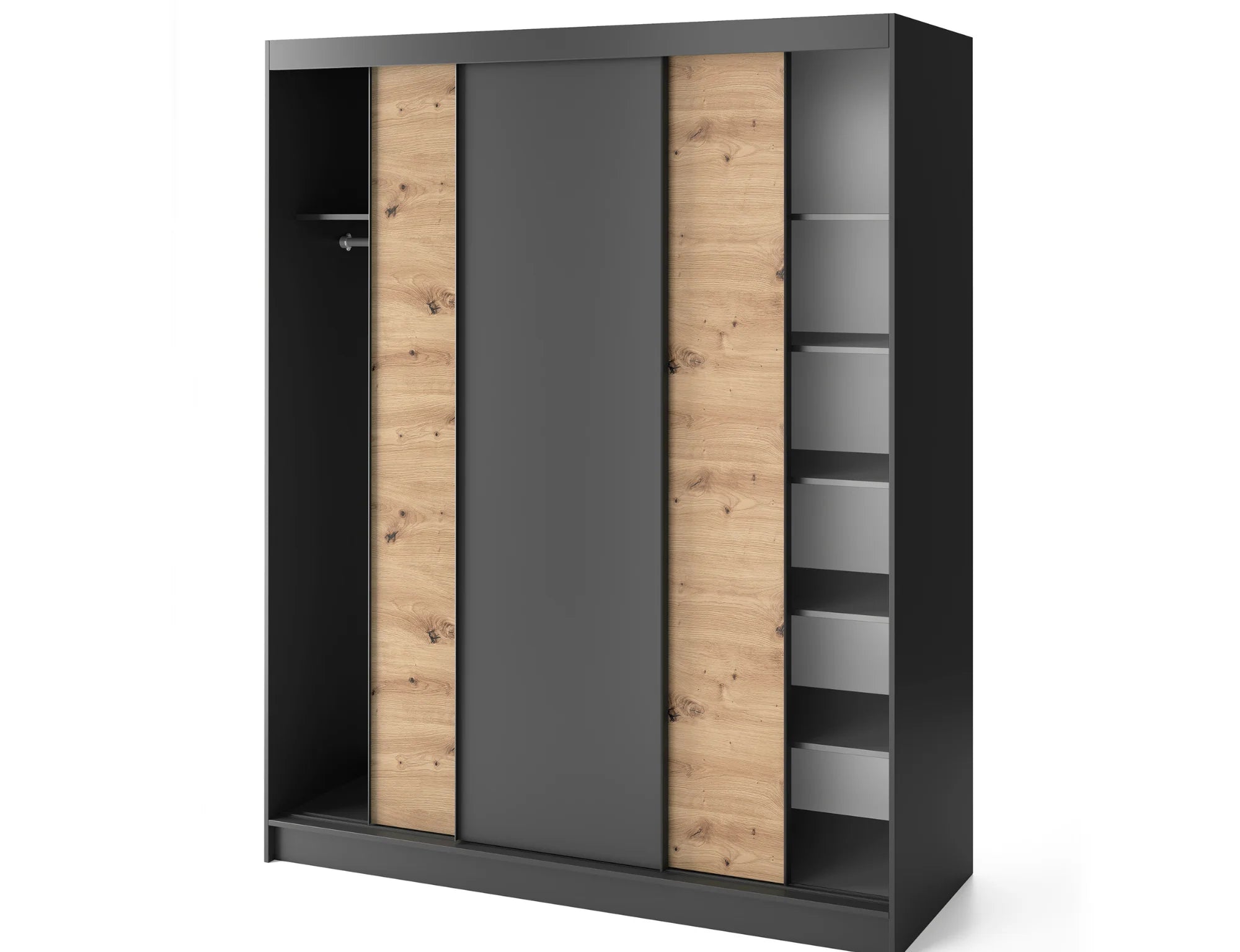 Eltap Esville III 3D Sliding Wardrobe – Black/Aristan Oak 180 cm