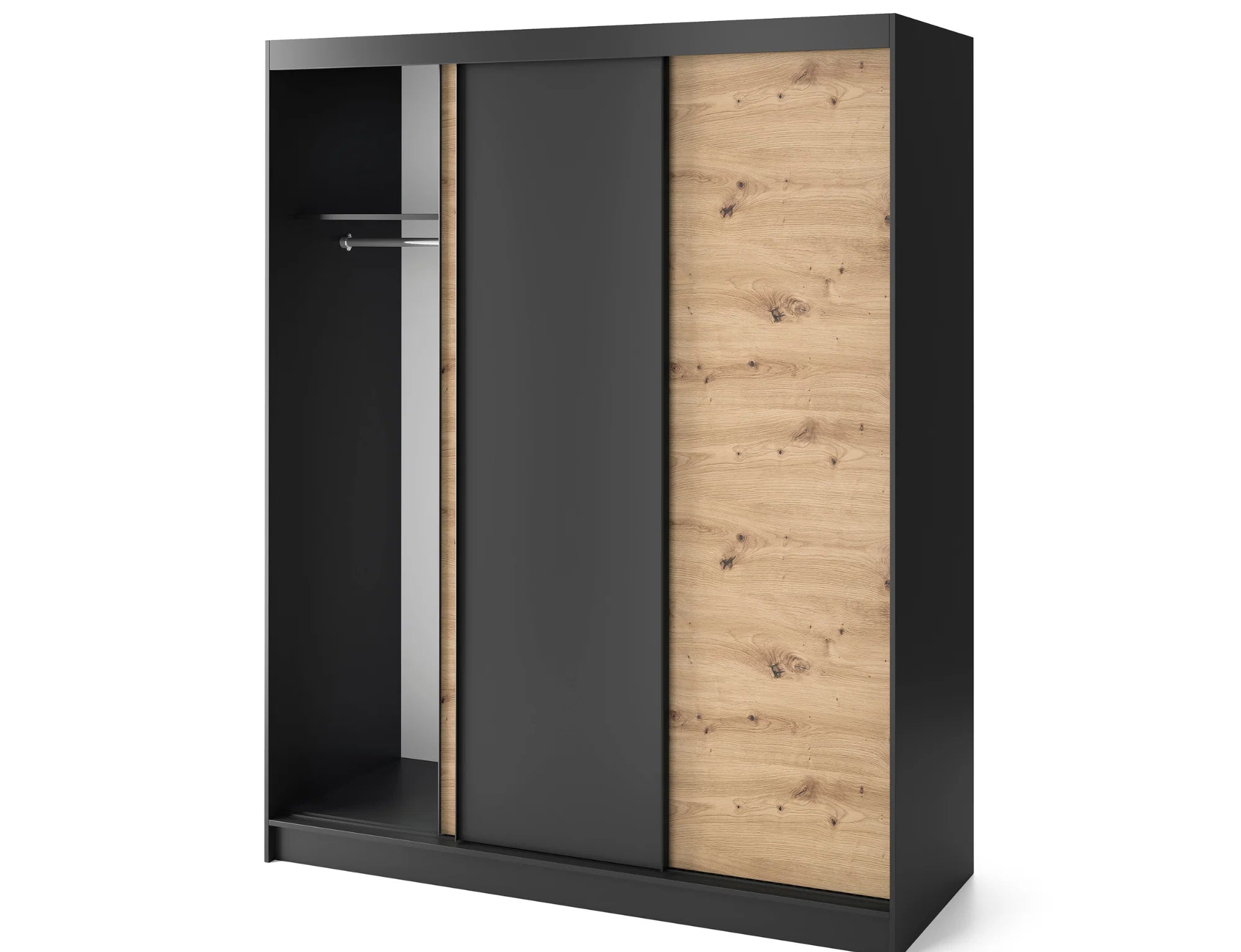 Eltap Esville III 3D Sliding Wardrobe – Black/Aristan Oak 180 cm