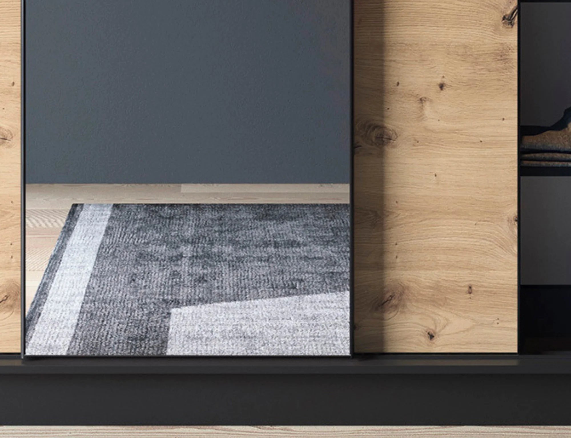 Eltap Esville III 3D Sliding Wardrobe – Black/Aristan Oak 180 cm with Mirrror