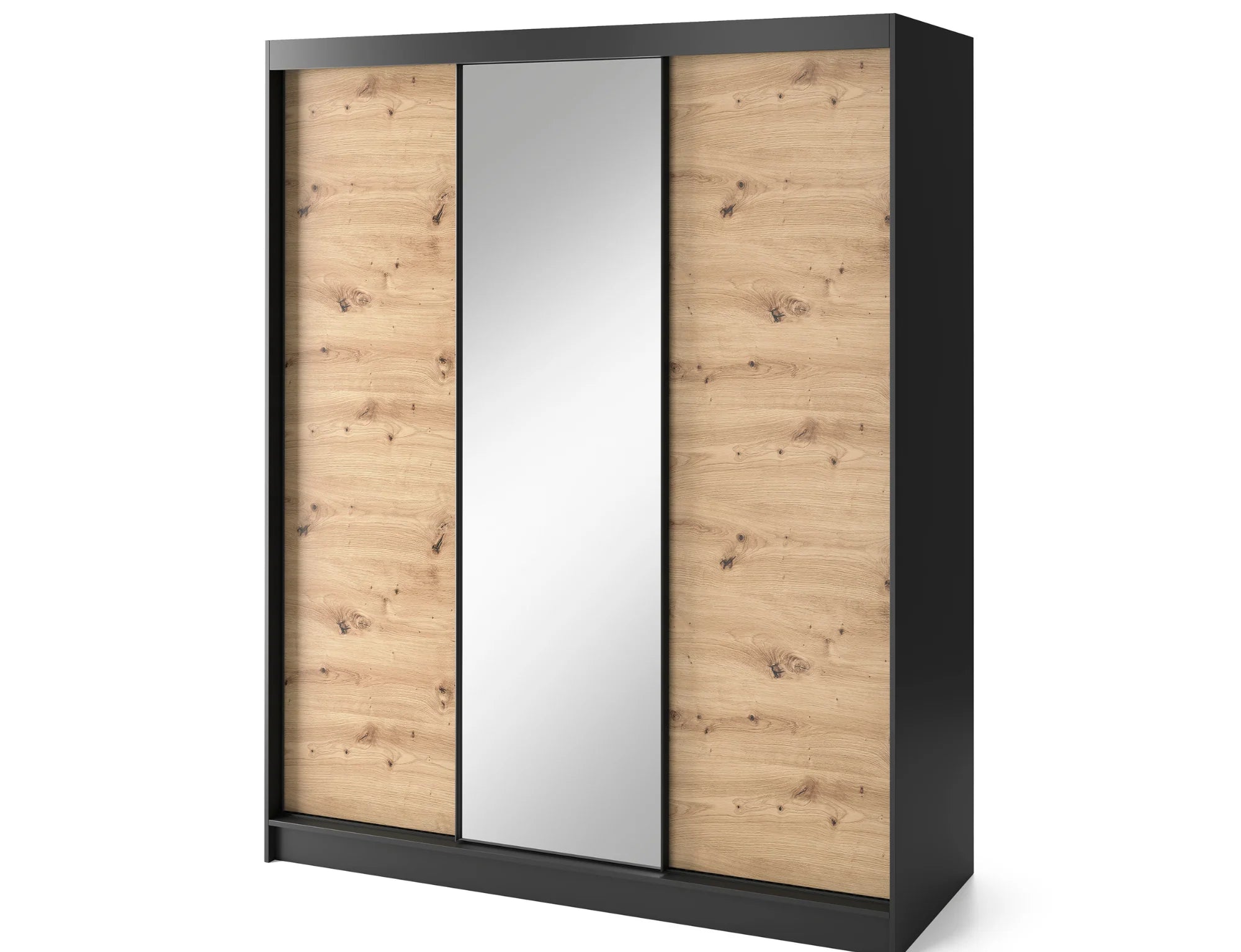 Eltap Esville III 3D Sliding Wardrobe – Black/Aristan Oak 180 cm with Mirrror