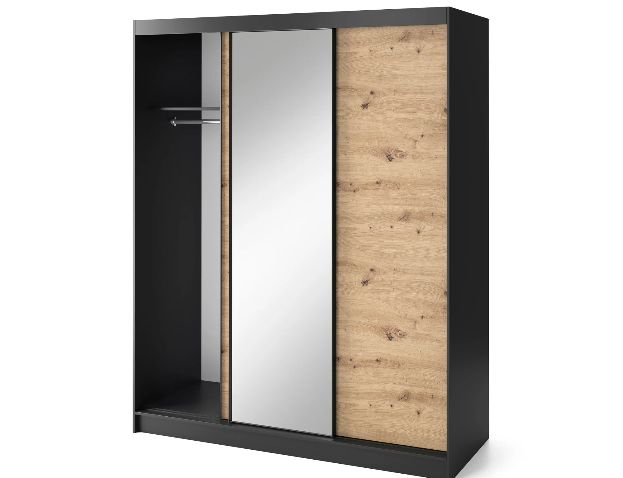 Eltap Esville III 3D Sliding Wardrobe – Black/Aristan Oak 180 cm with Mirrror