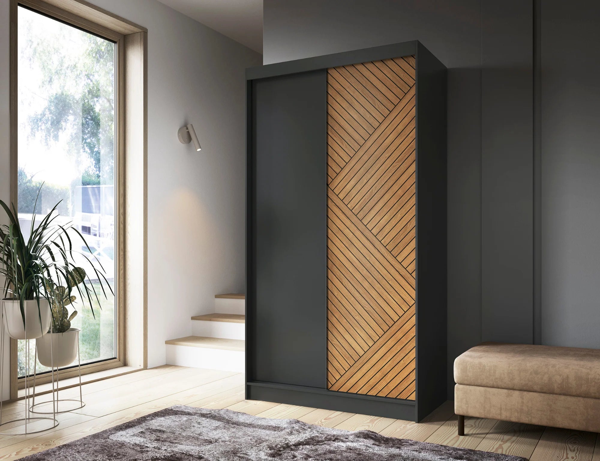 Eltap Marrphy II 2D Sliding Wardrobe – Black/Oak Caramel 120 cm