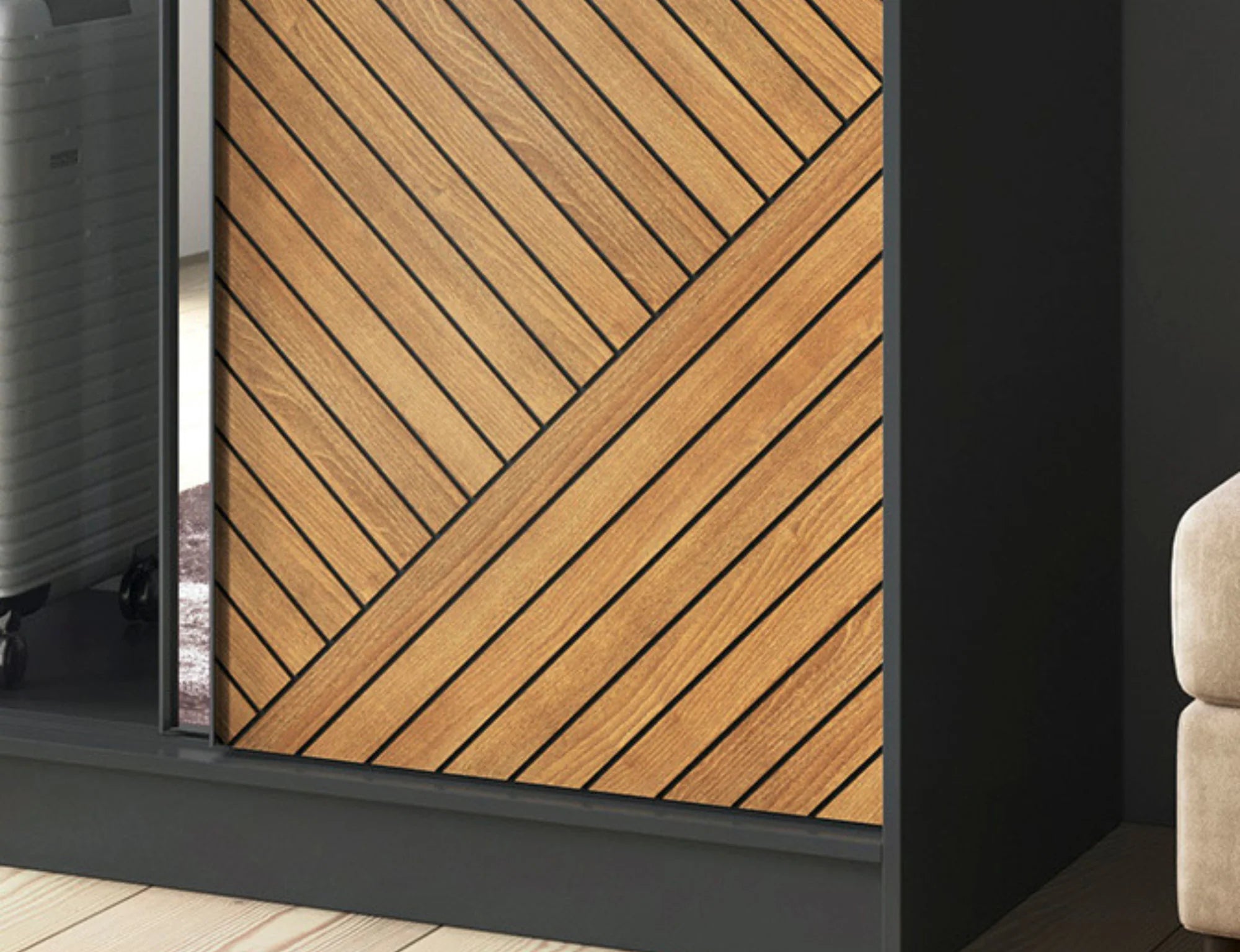 Eltap Marrphy II 2D Sliding Wardrobe – Black/Oak Caramel 120 cm With Mirror