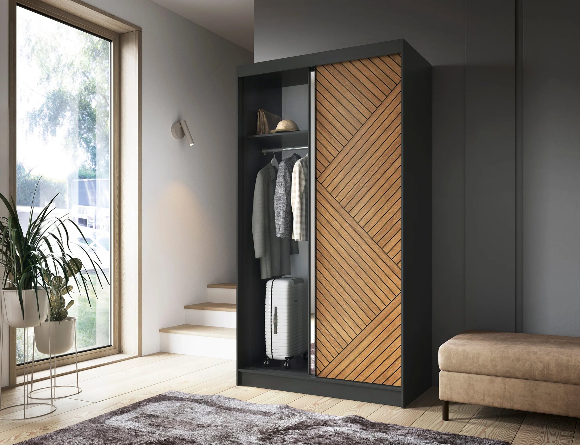 Eltap Marrphy II 2D Sliding Wardrobe – Black/Oak Caramel 120 cm