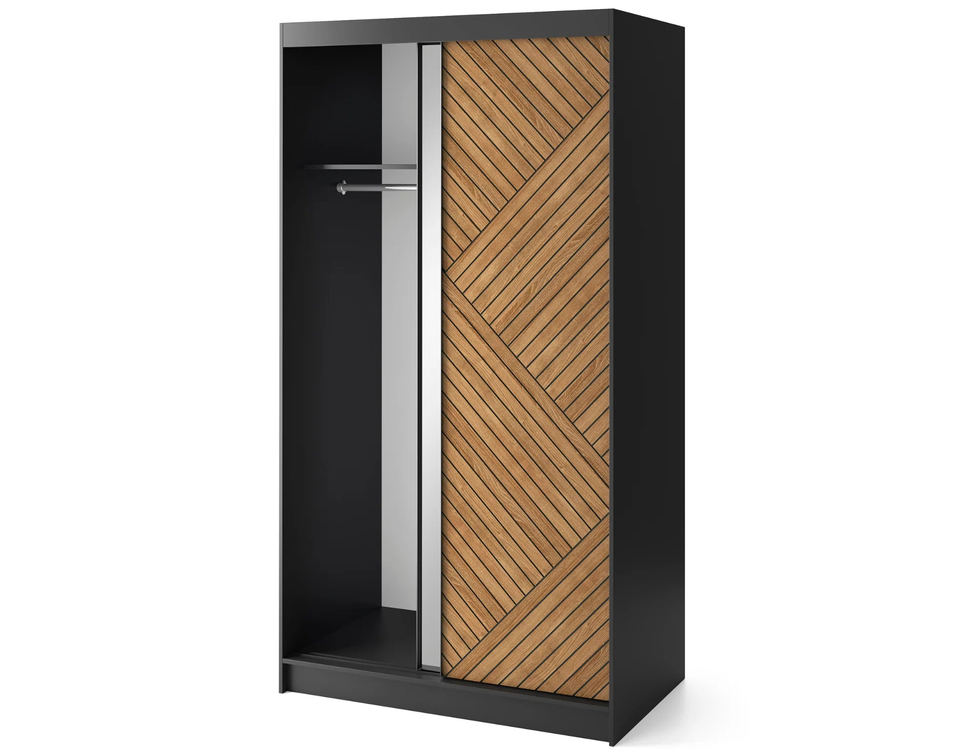 Eltap Marrphy II 2D Sliding Wardrobe – Black/Oak Caramel 120 cm With Mirror