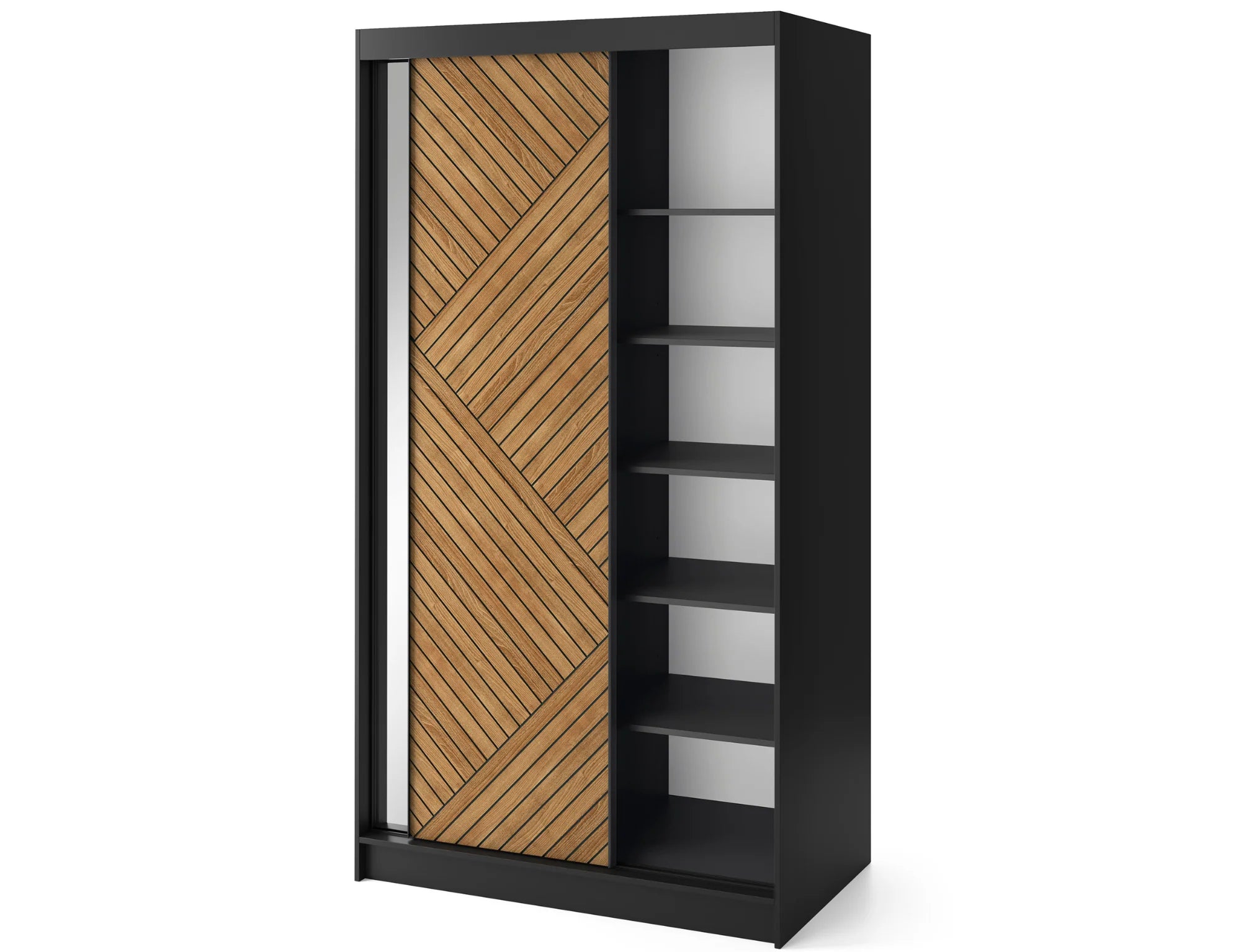 Eltap Marrphy II 2D Sliding Wardrobe – Black/Oak Caramel 120 cm With Mirror
