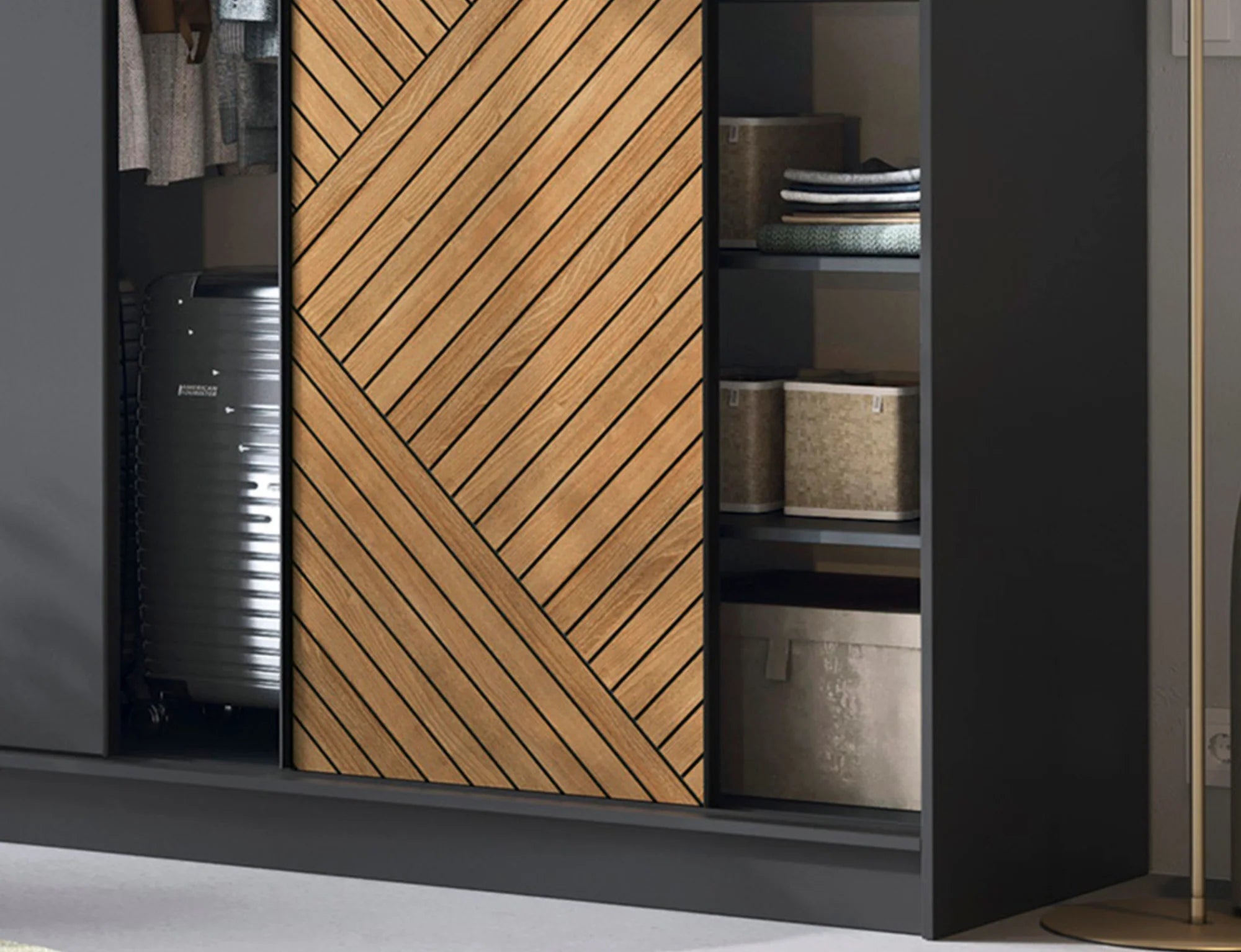 Eltap Marrphy III 3D Sliding Wardrobe – Black/Oak Carmel 180 cm