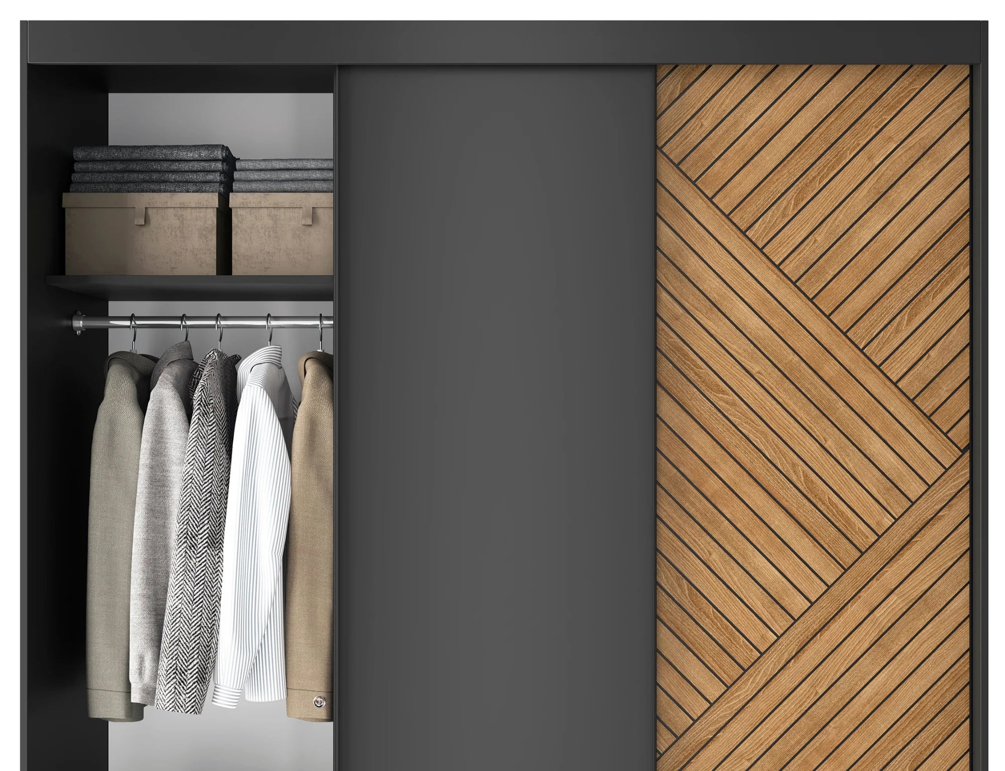 Eltap Marrphy III 3D Sliding Wardrobe – Black/Oak Carmel 180 cm
