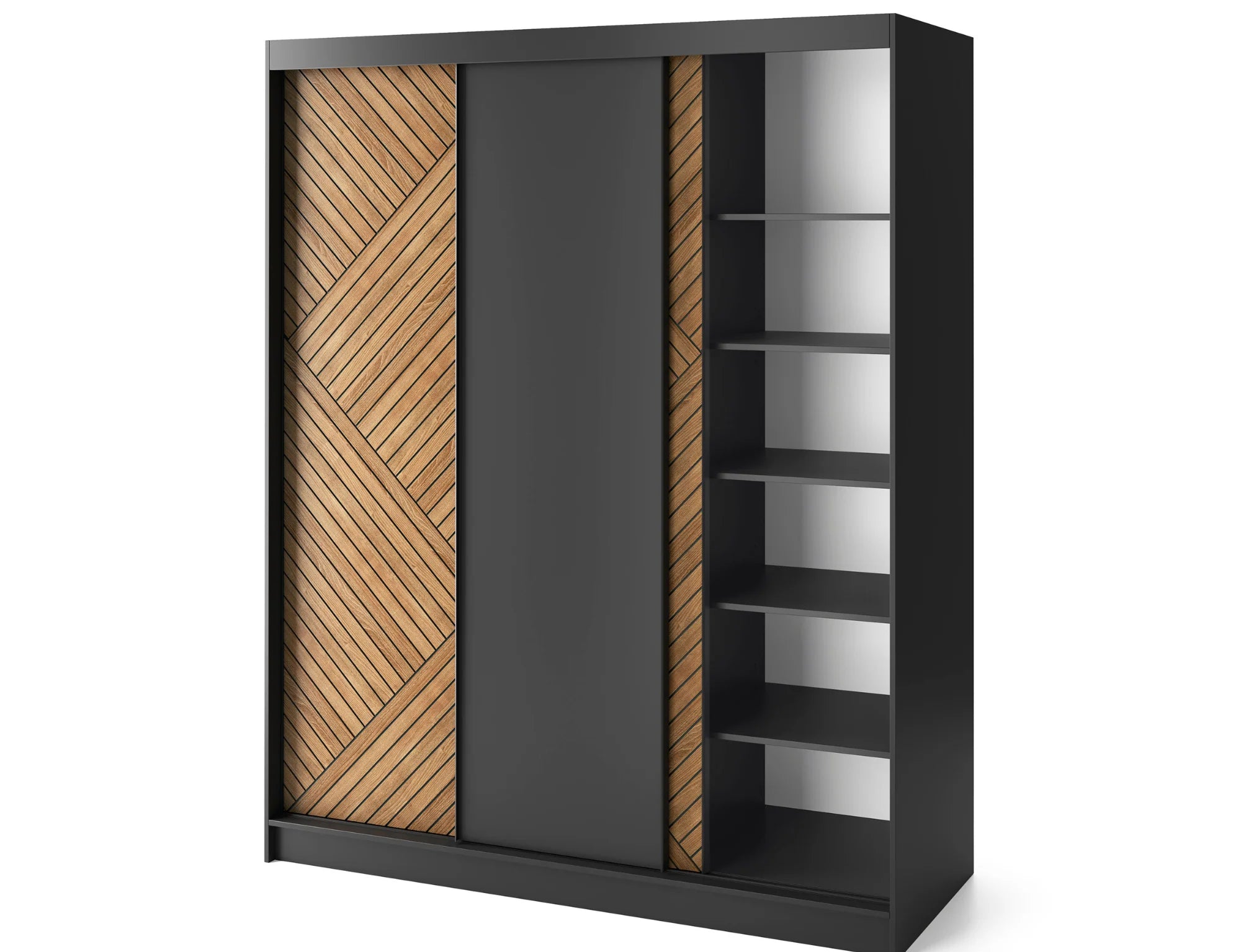 Eltap Marrphy III 3D Sliding Wardrobe – Black/Oak Carmel 180 cm