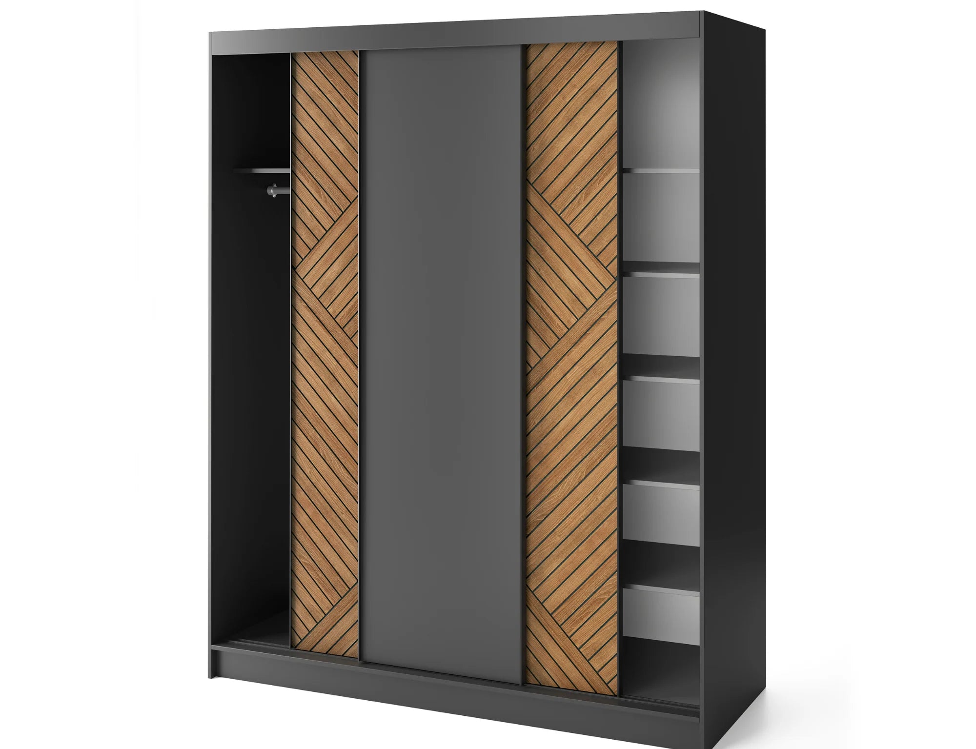 Eltap Marrphy III 3D Sliding Wardrobe – Black/Oak Carmel 180 cm