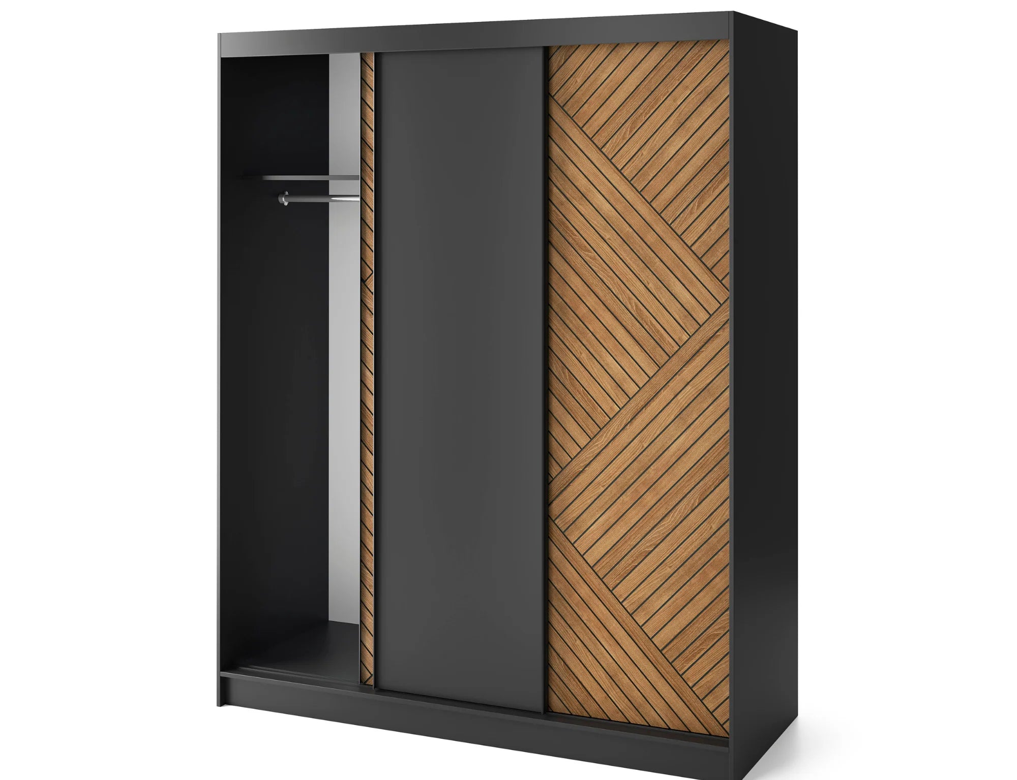 Eltap Marrphy III 3D Sliding Wardrobe – Black/Oak Carmel 180 cm