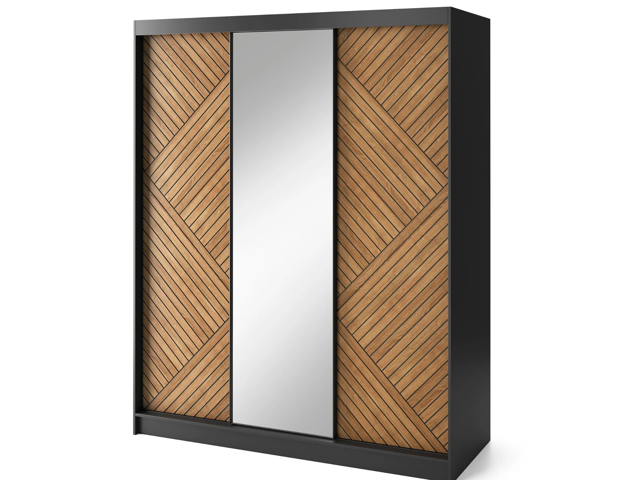 Eltap Marrphy III 3D Sliding Wardrobe – Black/Oak Carmel 180 cm with Mirror