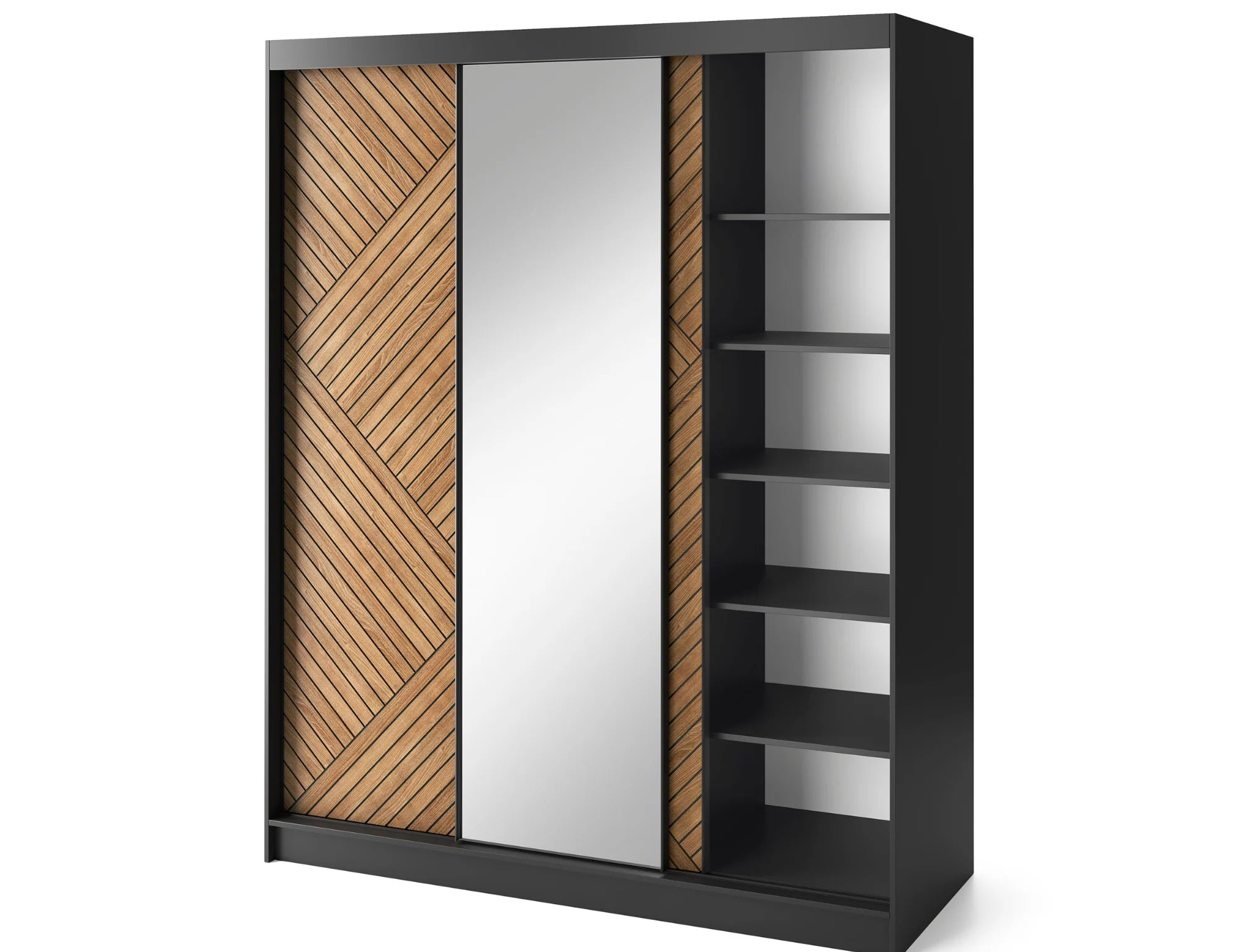 Eltap Marrphy III 3D Sliding Wardrobe – Black/Oak Carmel 180 cm with Mirror