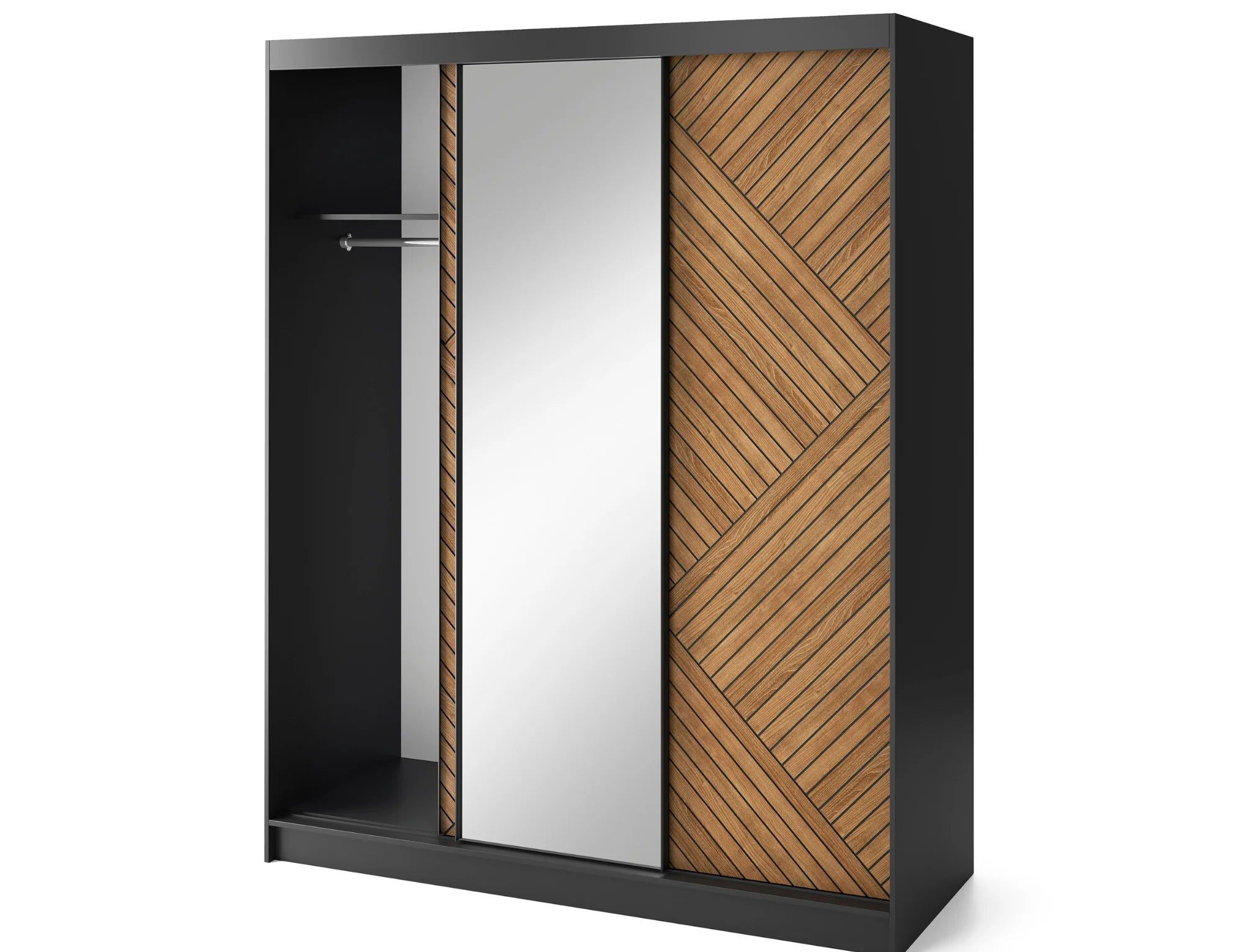 Eltap Marrphy III 3D Sliding Wardrobe – Black/Oak Carmel 180 cm with Mirror