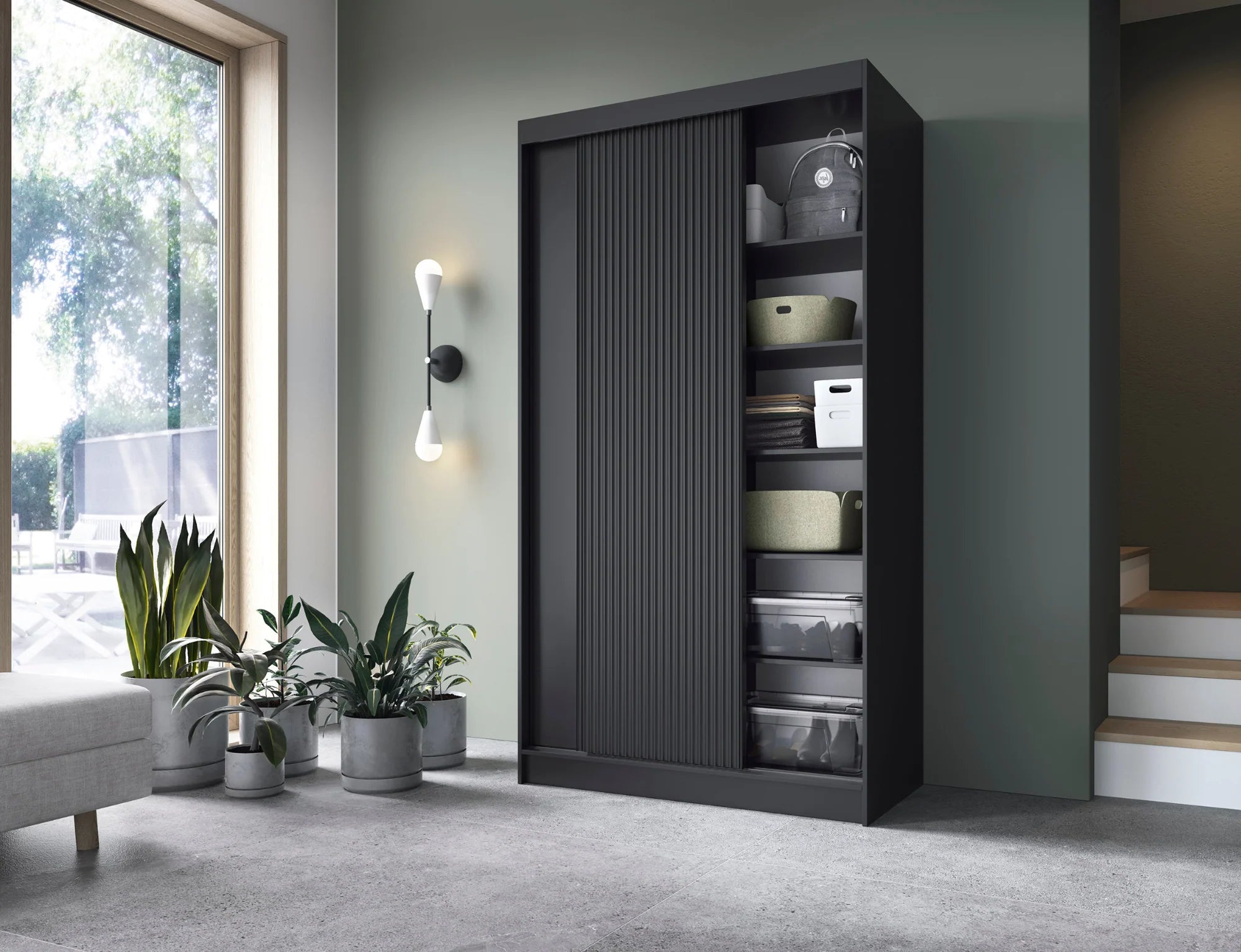 Eltap Prescco II 2D Sliding Wardrobe – Black Matte 120 cm
