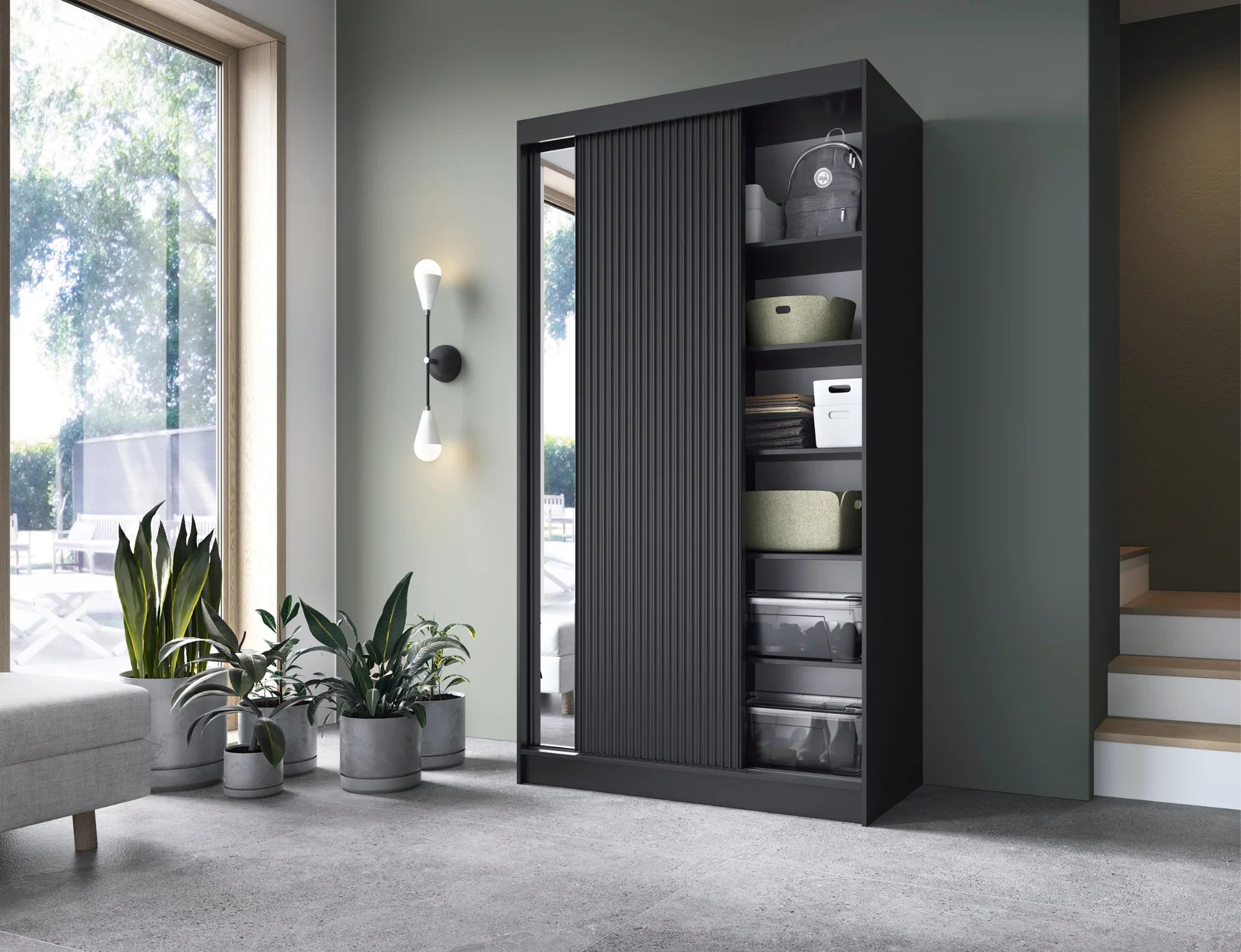 Eltap Prescco II 2D Sliding Wardrobe – Black Matte 120 cm With Mirror