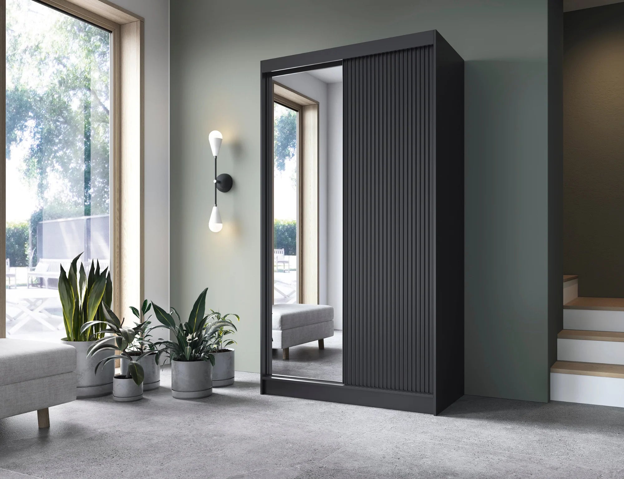 Eltap Prescco II 2D Sliding Wardrobe – Black Matte 120 cm With Mirror