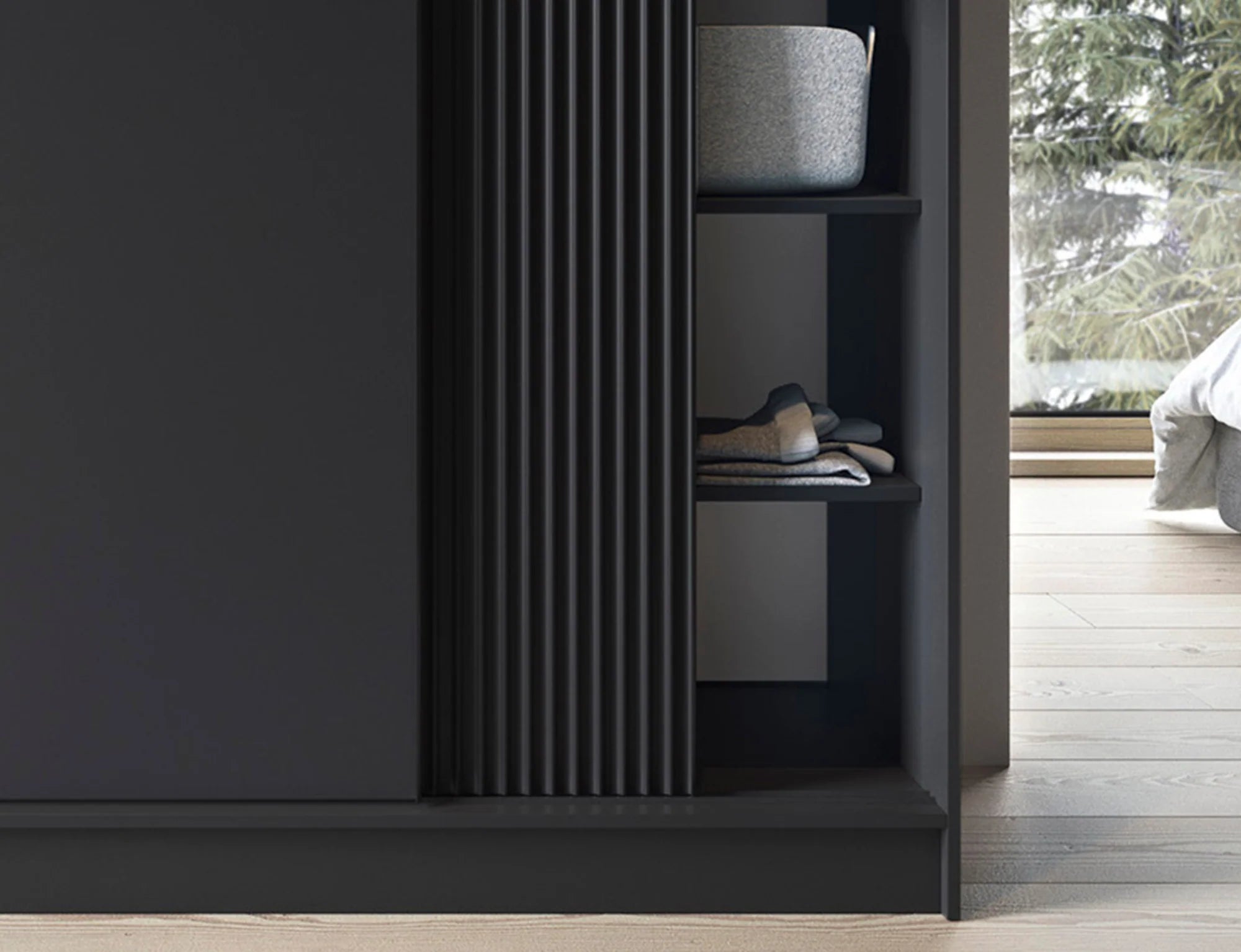 Eltap Prescco III 3D Sliding Wardrobe – Black Matte 180 cm