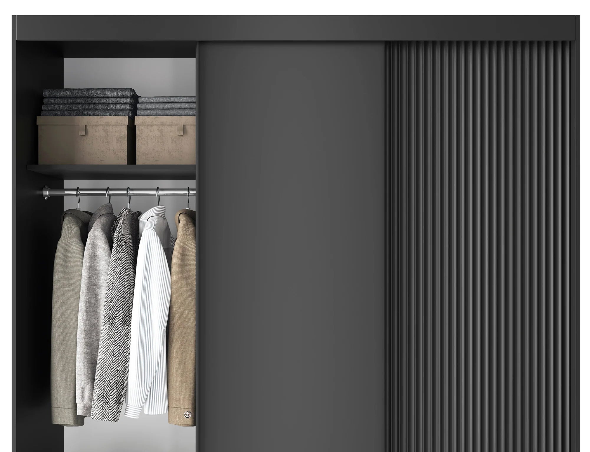 Eltap Prescco III 3D Sliding Wardrobe – Black Matte 180 cm