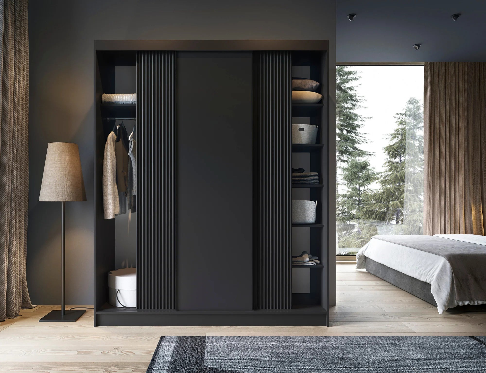 Eltap Prescco III 3D Sliding Wardrobe – Black Matte 180 cm
