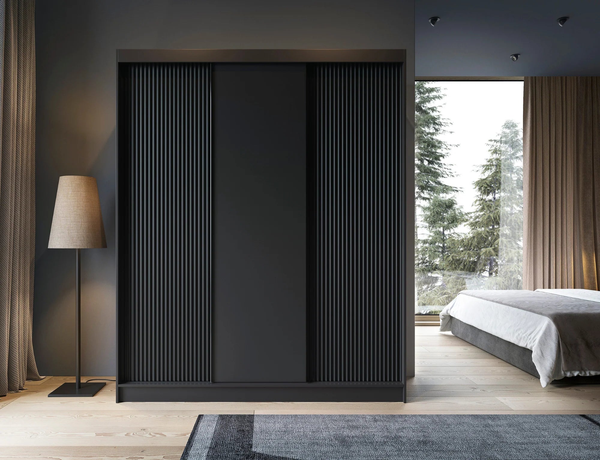 Eltap Prescco III 3D Sliding Wardrobe – Black Matte 180 cm