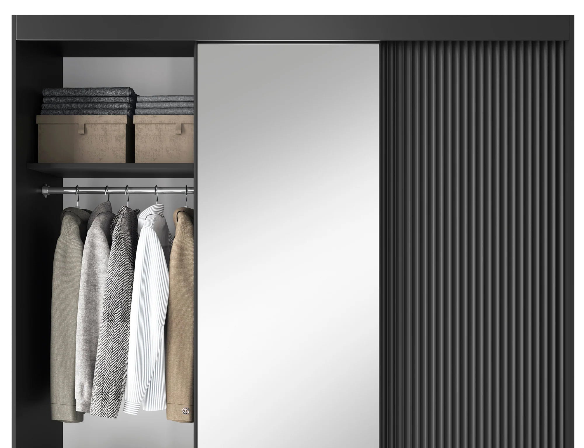 Eltap Prescco III 3D Sliding Wardrobe – Black Matte 180 cm with Mirror