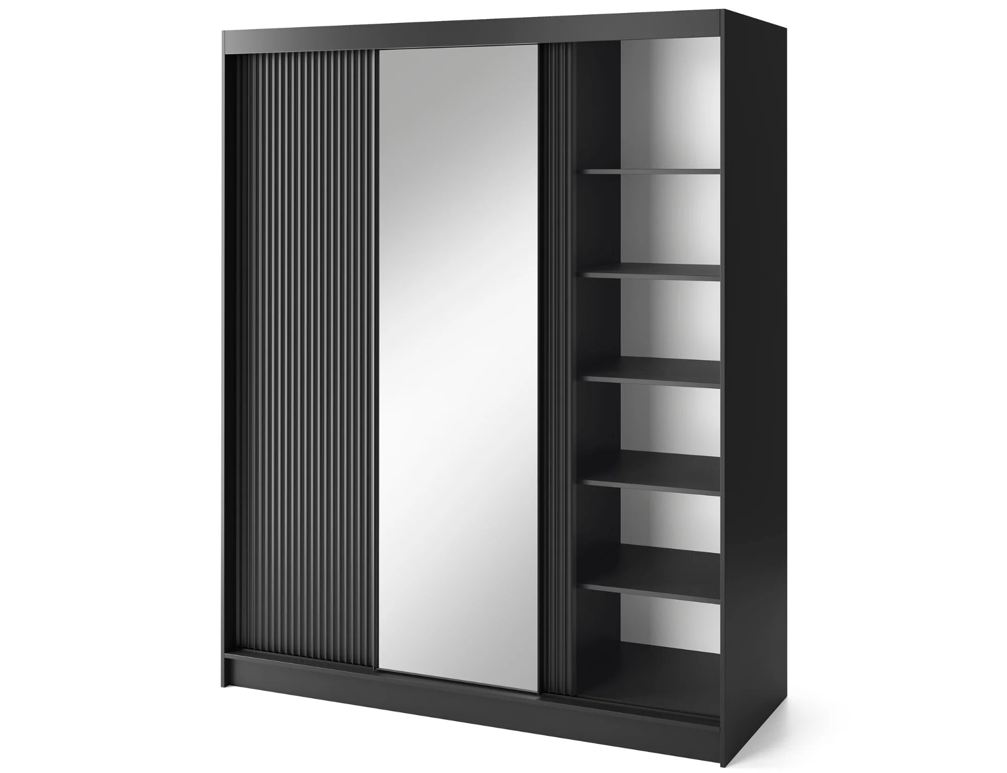 Eltap Prescco III 3D Sliding Wardrobe – Black Matte 180 cm with Mirror