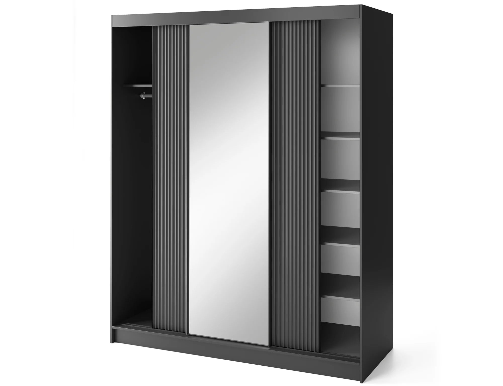 Eltap Prescco III 3D Sliding Wardrobe – Black Matte 180 cm with Mirror