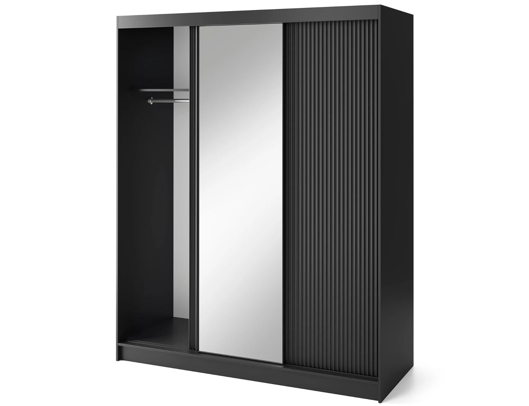 Eltap Prescco III 3D Sliding Wardrobe – Black Matte 180 cm with Mirror