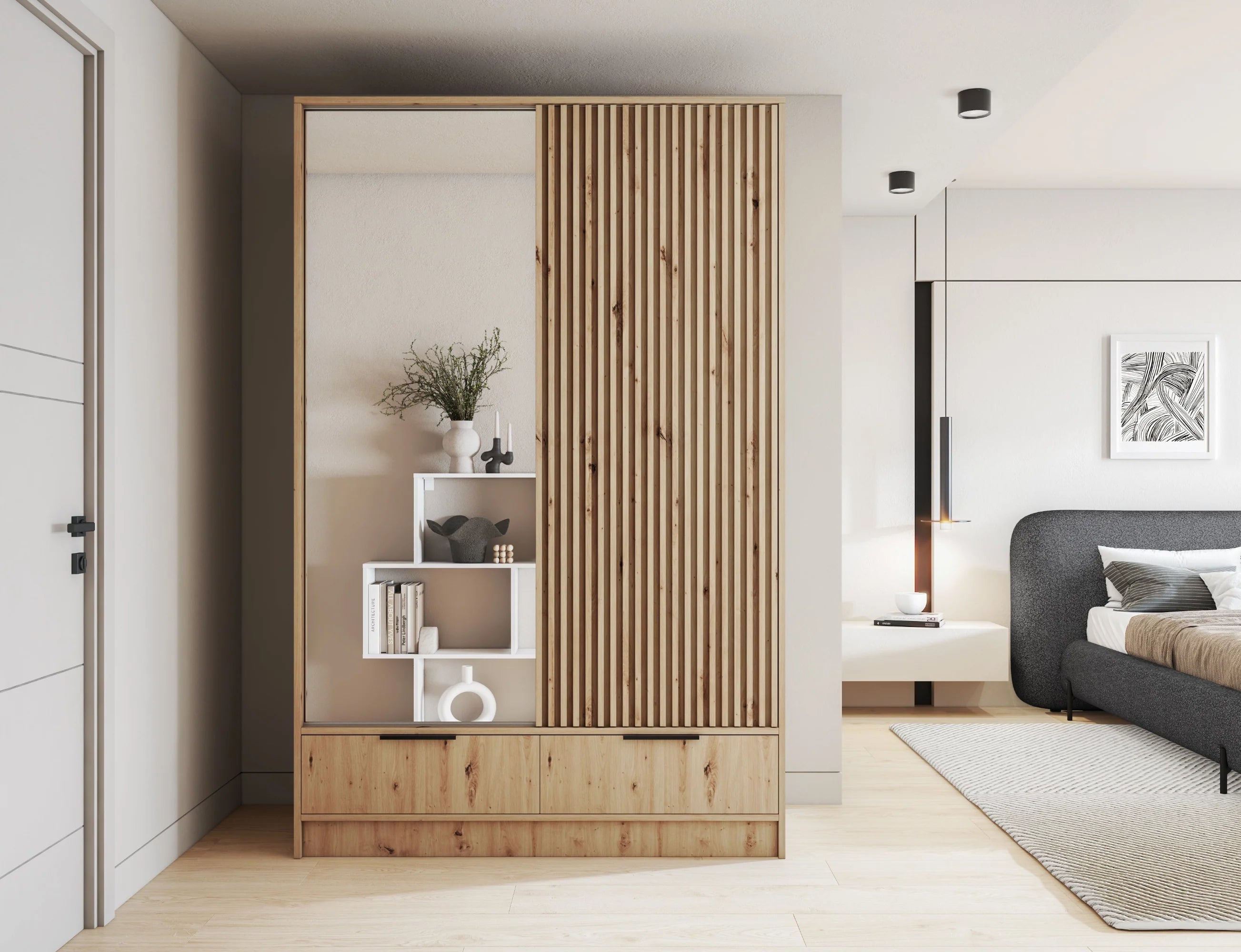 Eltap Voodi II 2D Sliding Wardrobe – Aristan Oak 120 cm with Mirror