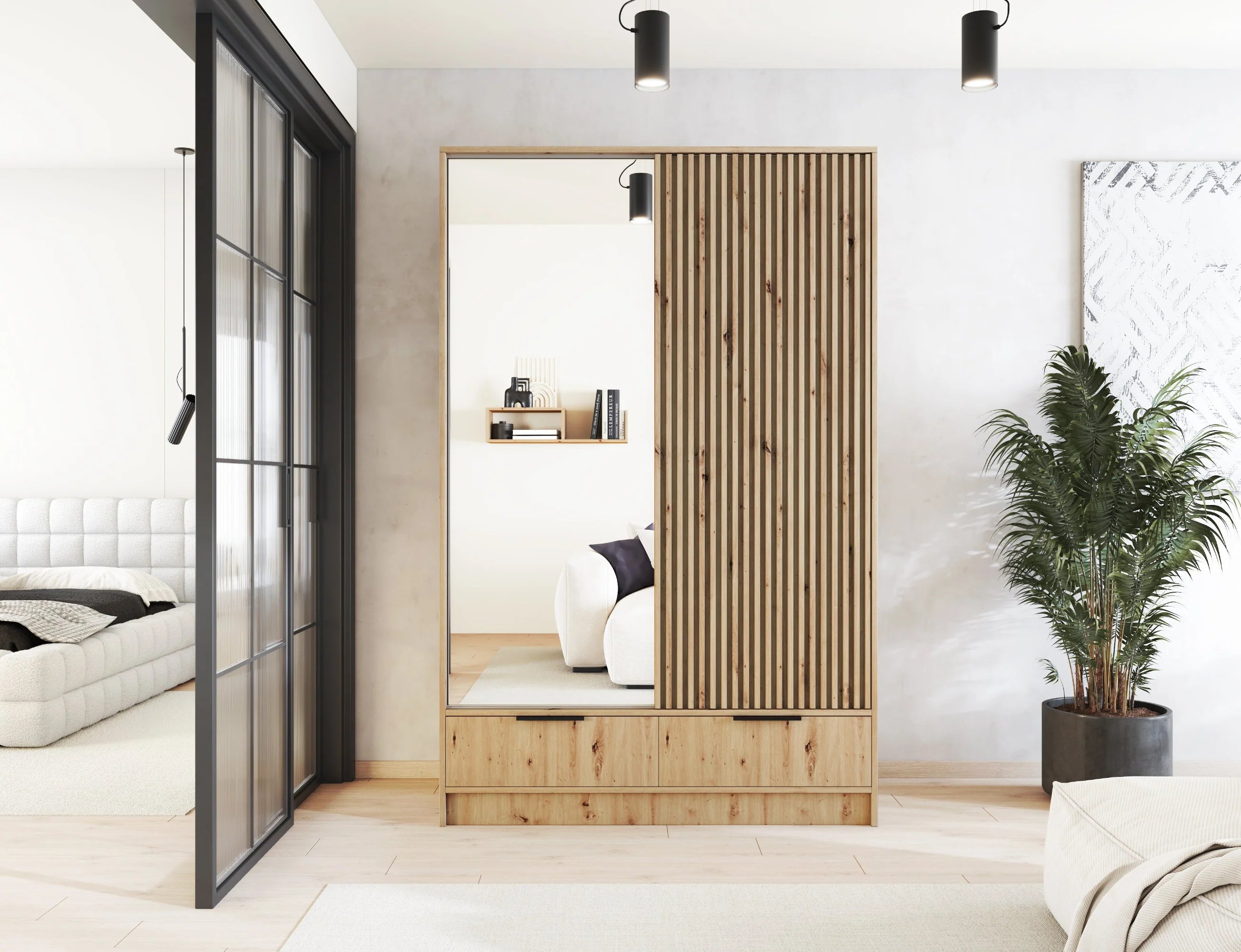 Eltap Voodi II 2D Sliding Wardrobe – Aristan Oak 120 cm with Mirror