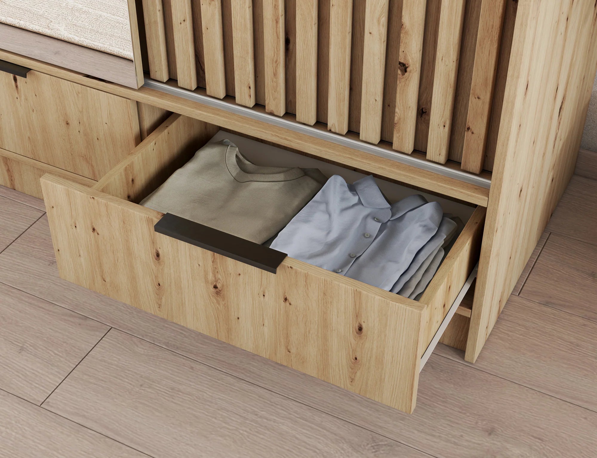 Eltap Voodi III 3D Sliding Wardrobe – Aristan Oak 180 cm with Mirrror