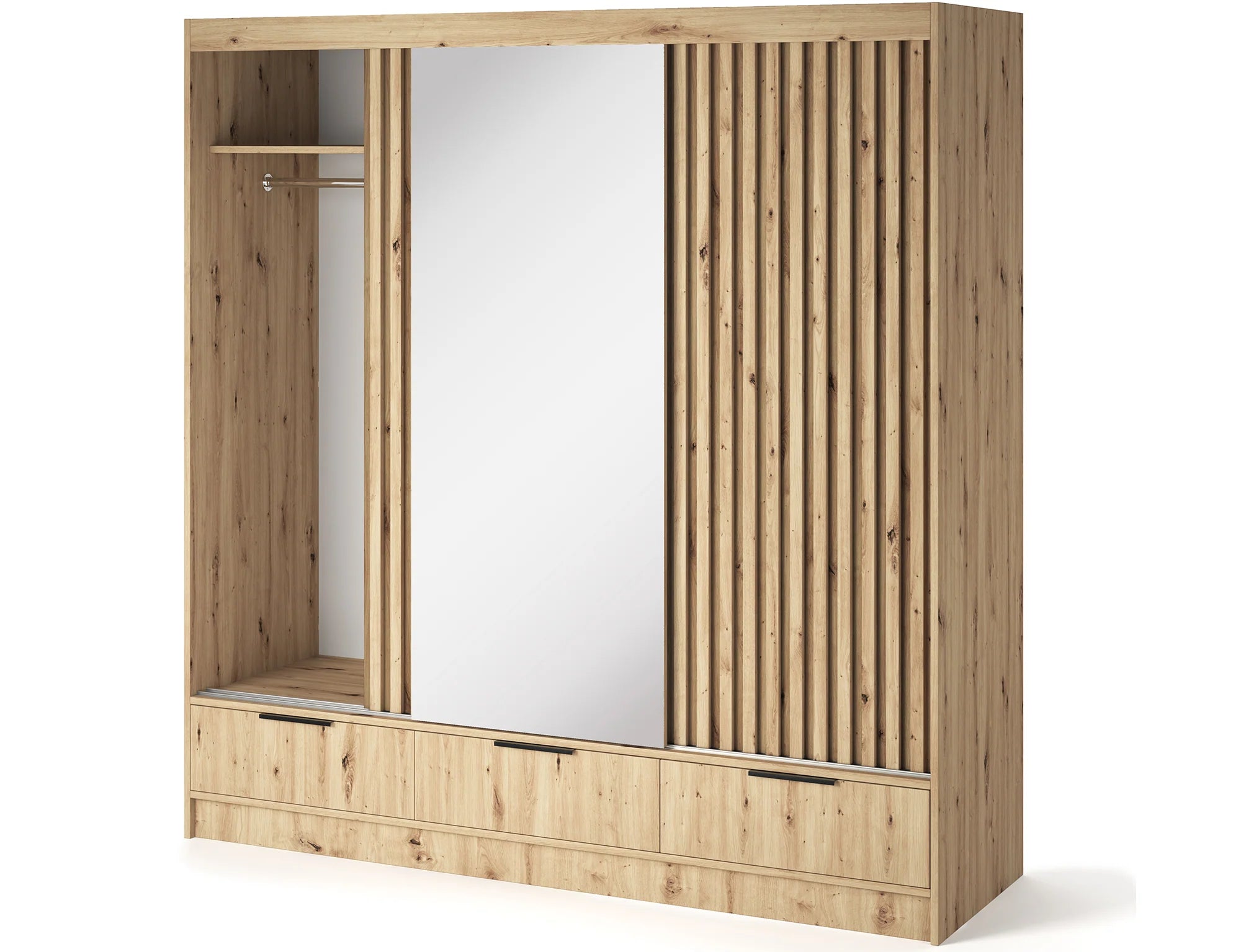 Eltap Voodi III 3D Sliding Wardrobe – Aristan Oak 180 cm with Mirrror