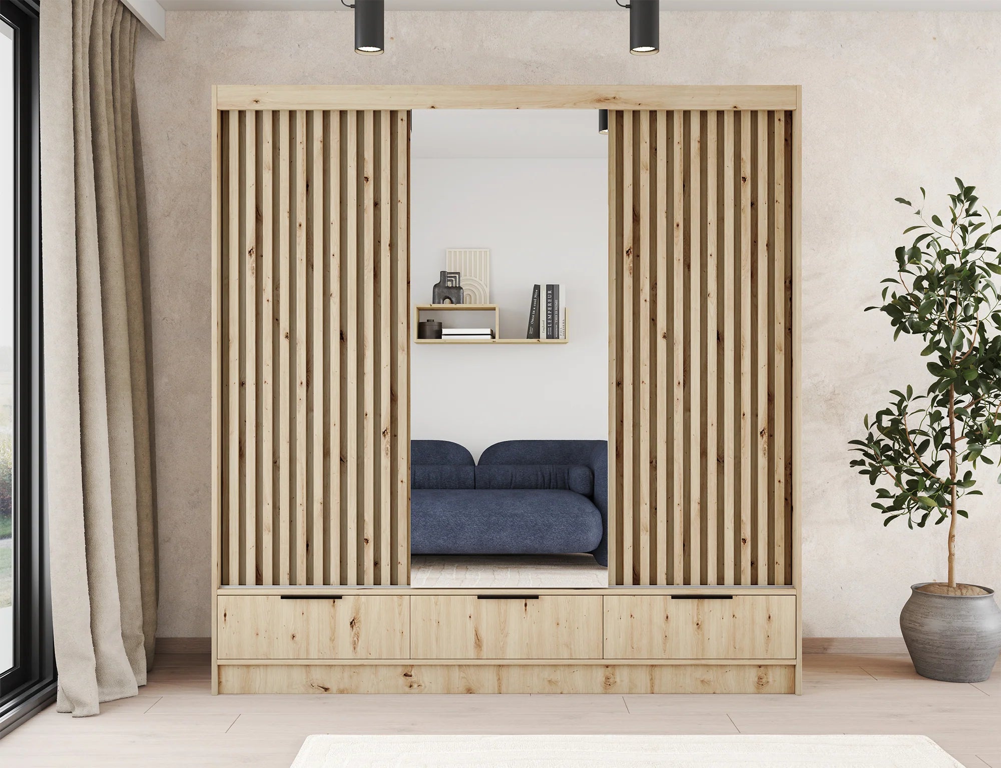 Eltap Voodi III 3D Sliding Wardrobe – Aristan Oak 180 cm with Mirrror