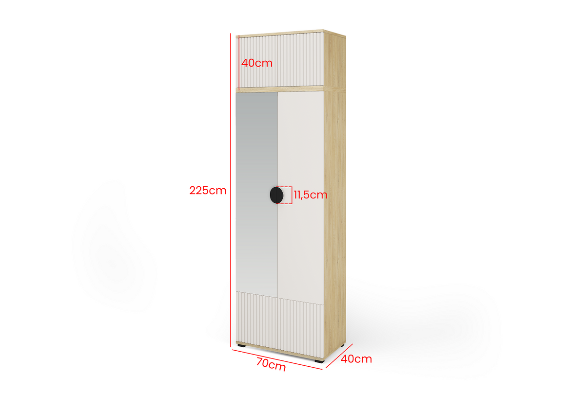 Bello 2-Door Wardrobe 70 cm – Configure Legs, Mirror & Overhead Cabinet | Cashmere & Cremona Oak