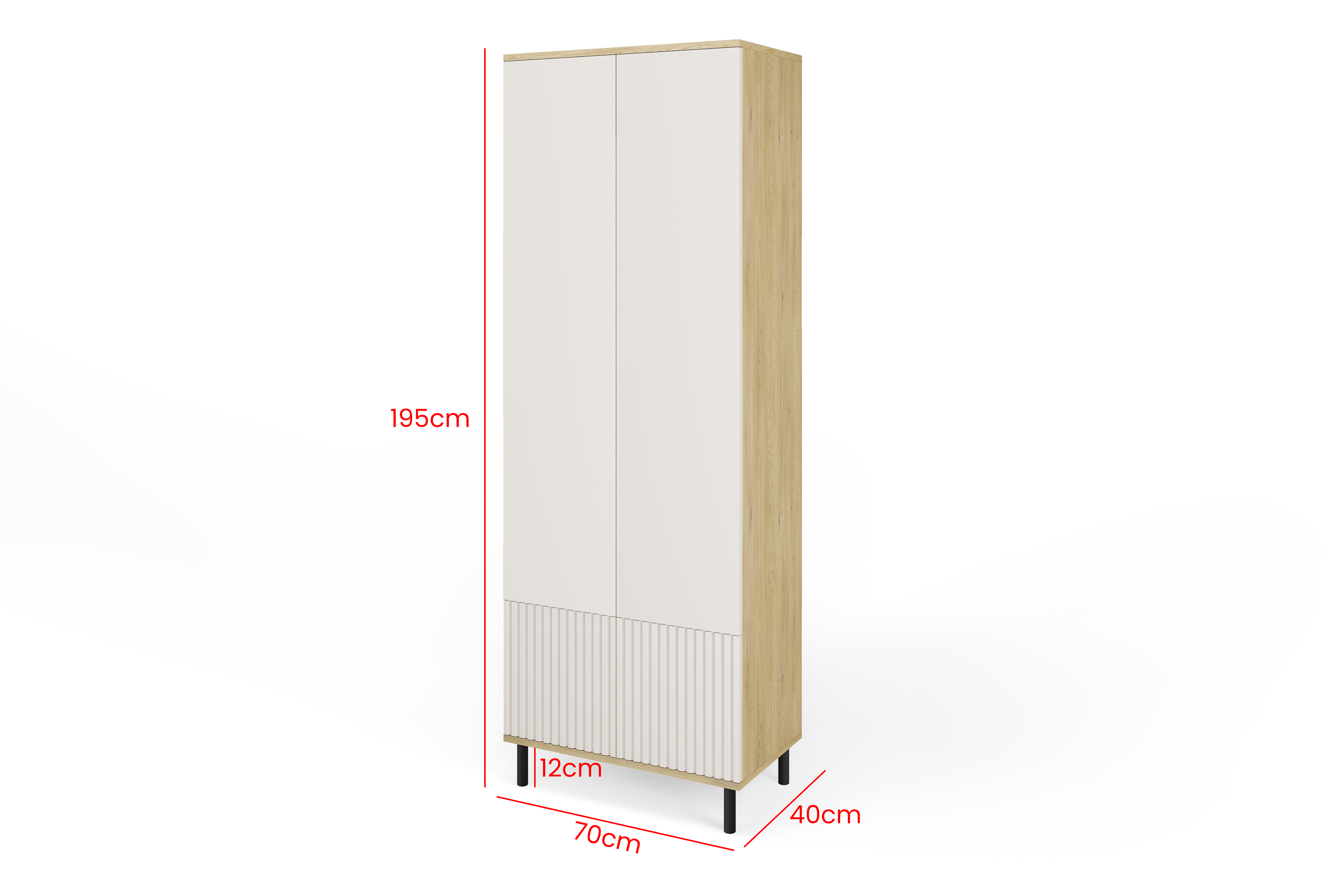 Bello 2-Door Wardrobe 70 cm – Configure Legs, Mirror & Overhead Cabinet | Cashmere & Cremona Oak