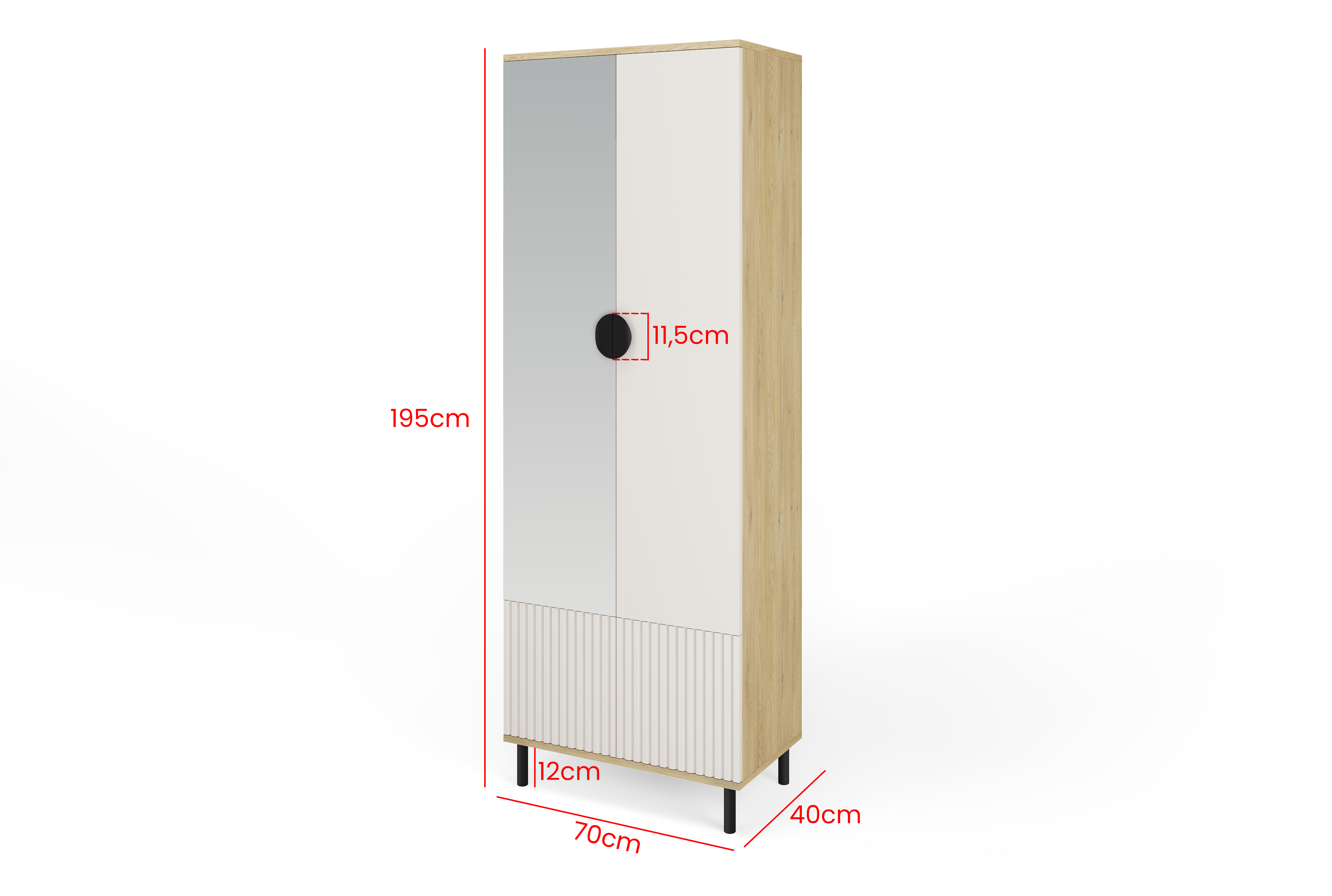 Bello 2-Door Wardrobe 70 cm – Configure Legs, Mirror & Overhead Cabinet | Cashmere & Cremona Oak