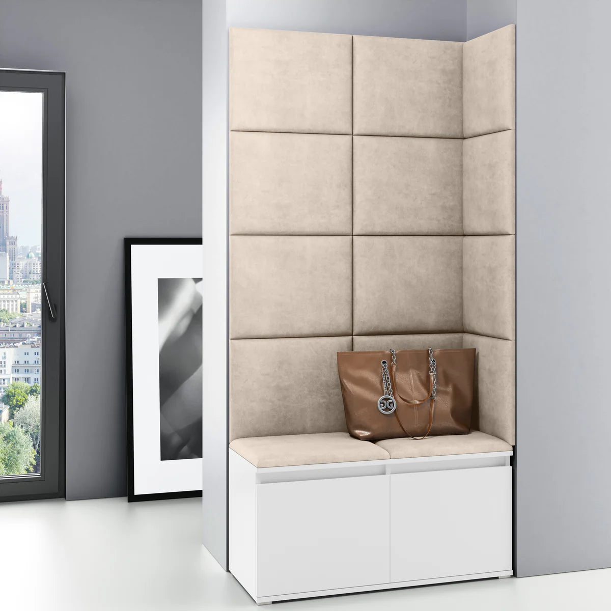 PK Emi 2 Hallway Wardrobe White - Upholstered Panels in Various Colours