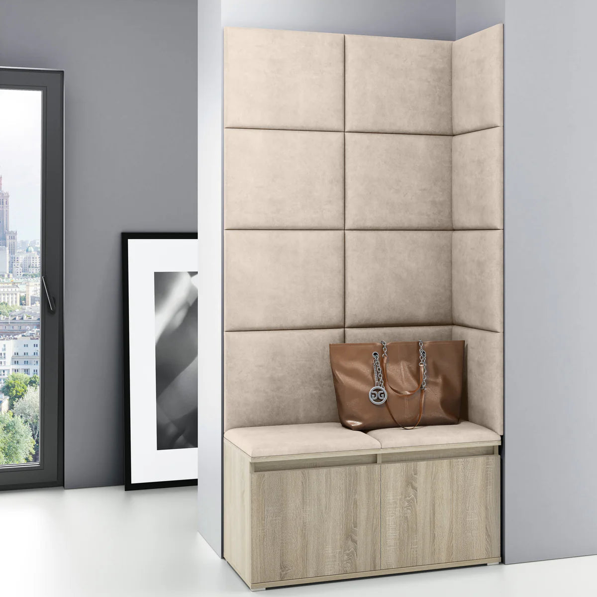 PK Emi 2 Hallway Wardrobe Sonoma - Upholstered Panels in Various Colours