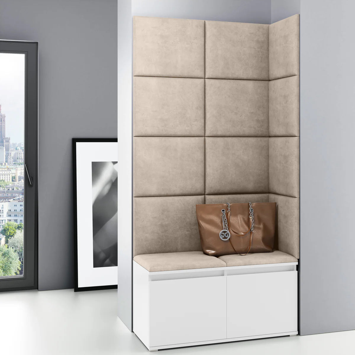 PK Emi 2 Hallway Wardrobe White - Upholstered Panels in Various Colours